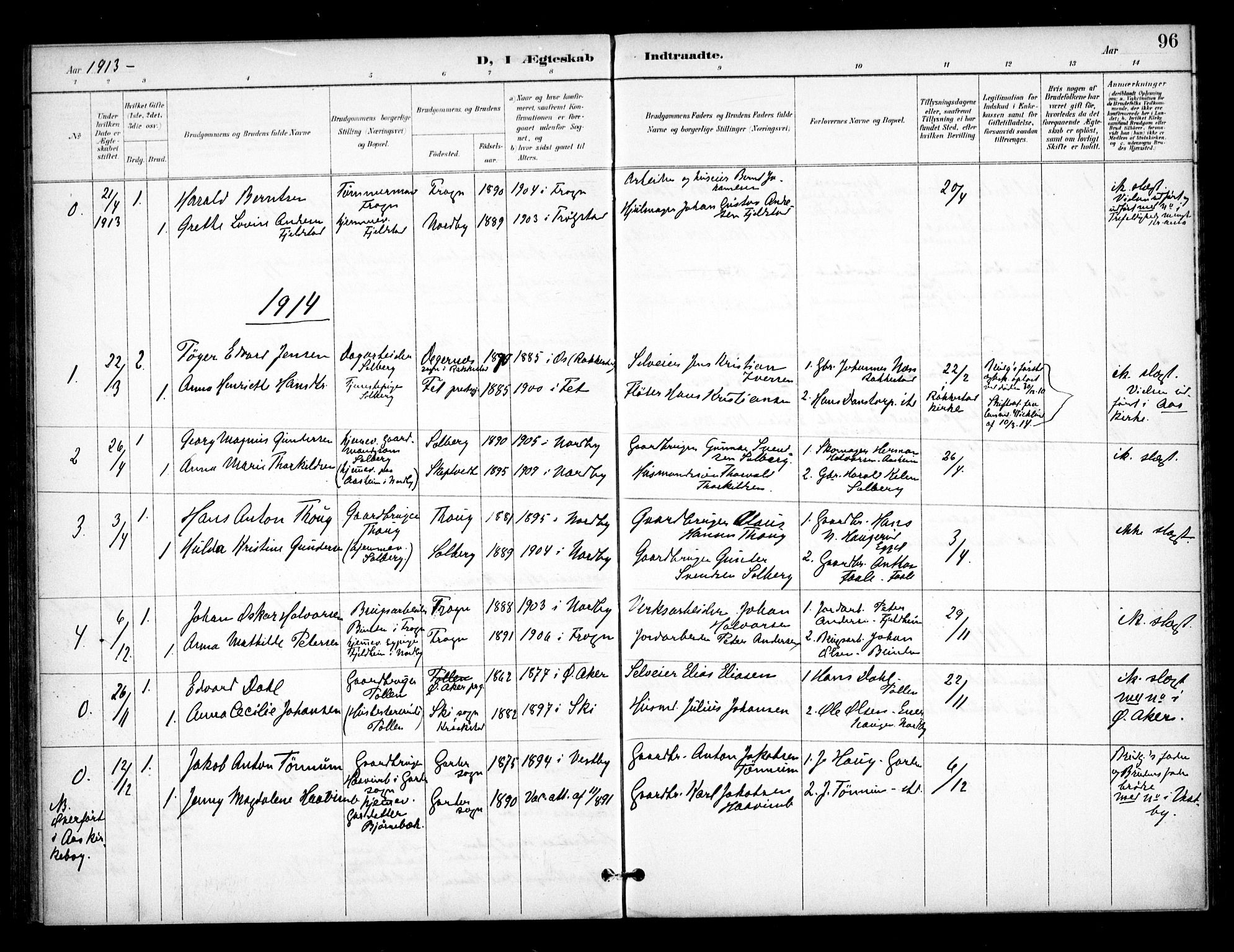 Ås prestekontor Kirkebøker, SAO/A-10894/F/Fb/L0002: Parish register (official) no. II 2, 1895-1916, p. 96