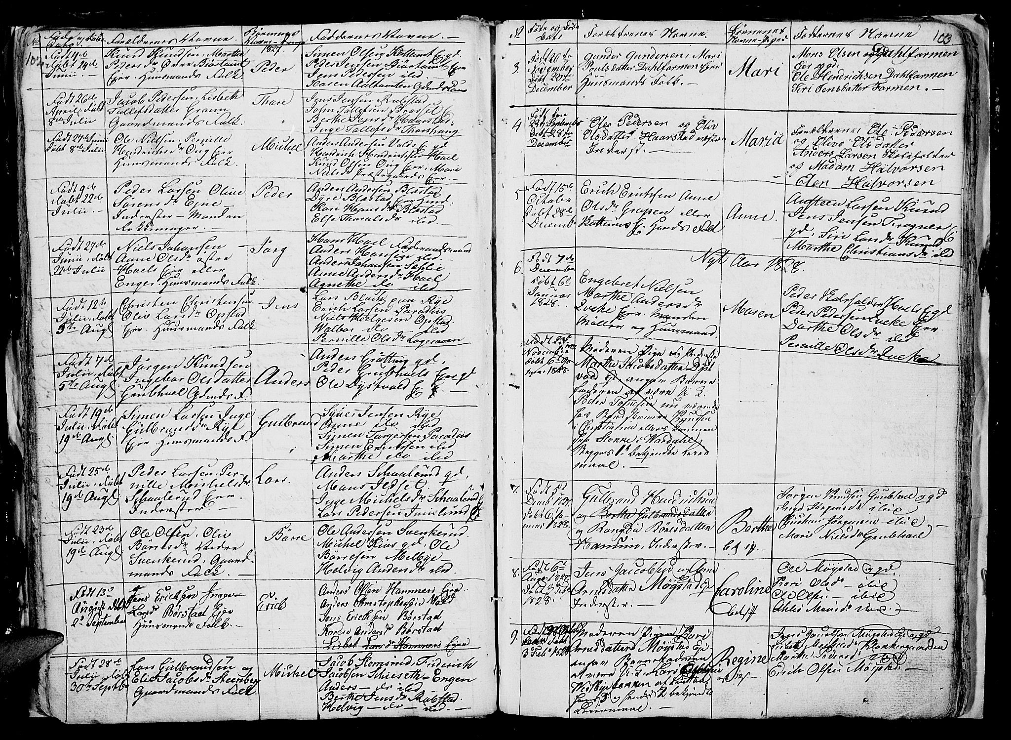 Vang prestekontor, Hedmark, AV/SAH-PREST-008/H/Ha/Hab/L0006: Parish register (copy) no. 6, 1819-1832, p. 102-103