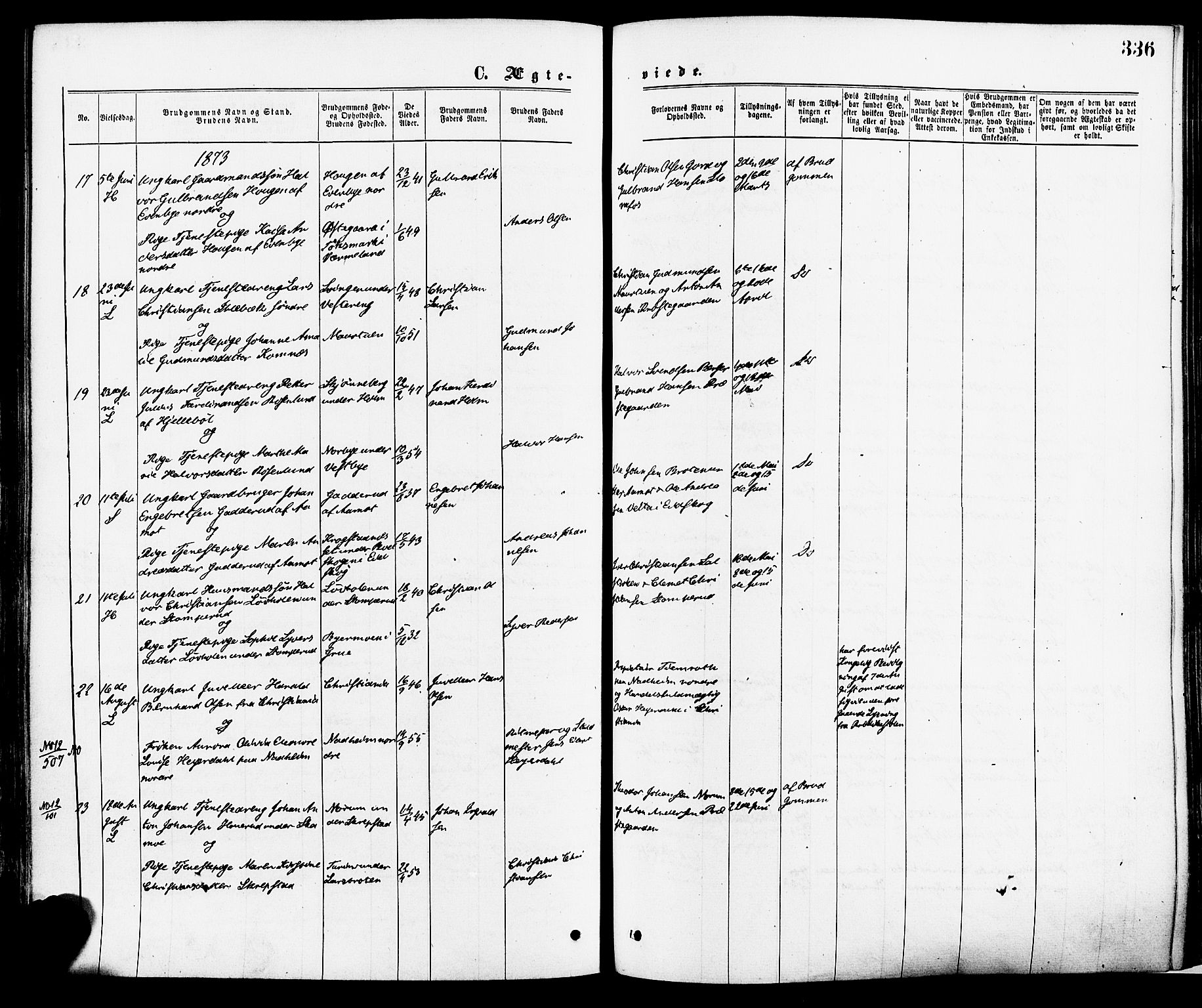 Høland prestekontor Kirkebøker, AV/SAO-A-10346a/F/Fa/L0012.a: Parish register (official) no. I 12A, 1869-1879, p. 336