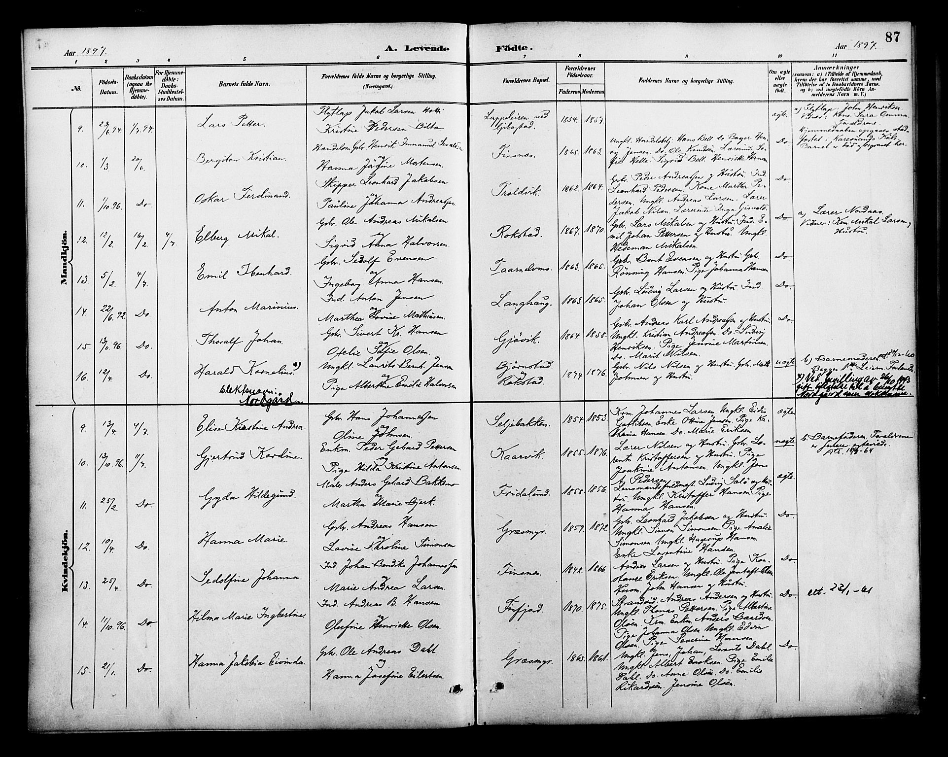 Lenvik sokneprestembete, SATØ/S-1310/H/Ha/Haa/L0013kirke: Parish register (official) no. 13, 1890-1898, p. 87