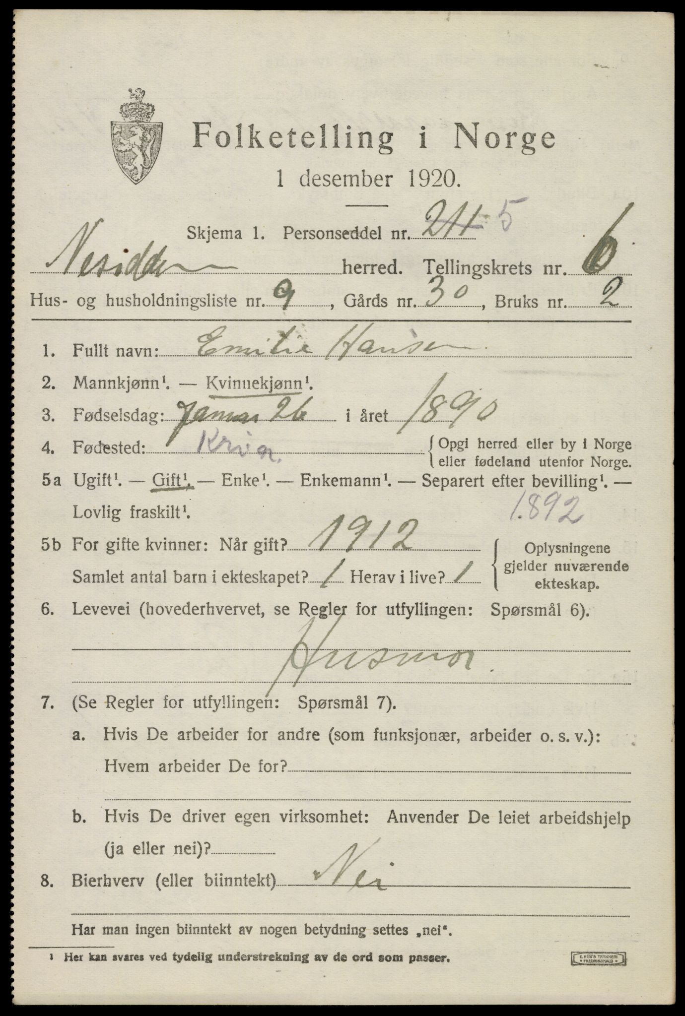 SAO, 1920 census for Nesodden, 1920, p. 5727