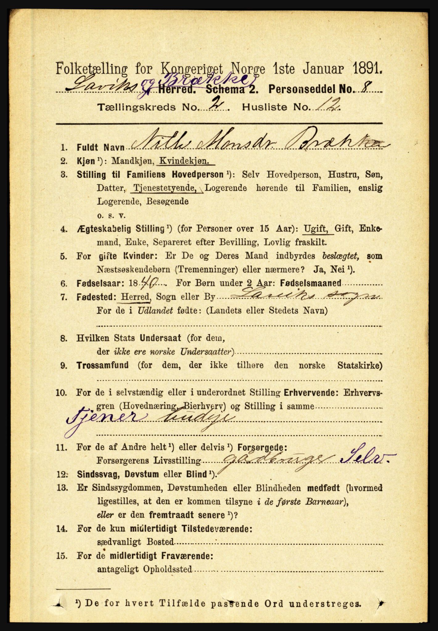 RA, 1891 census for 1415 Lavik og Brekke, 1891, p. 361