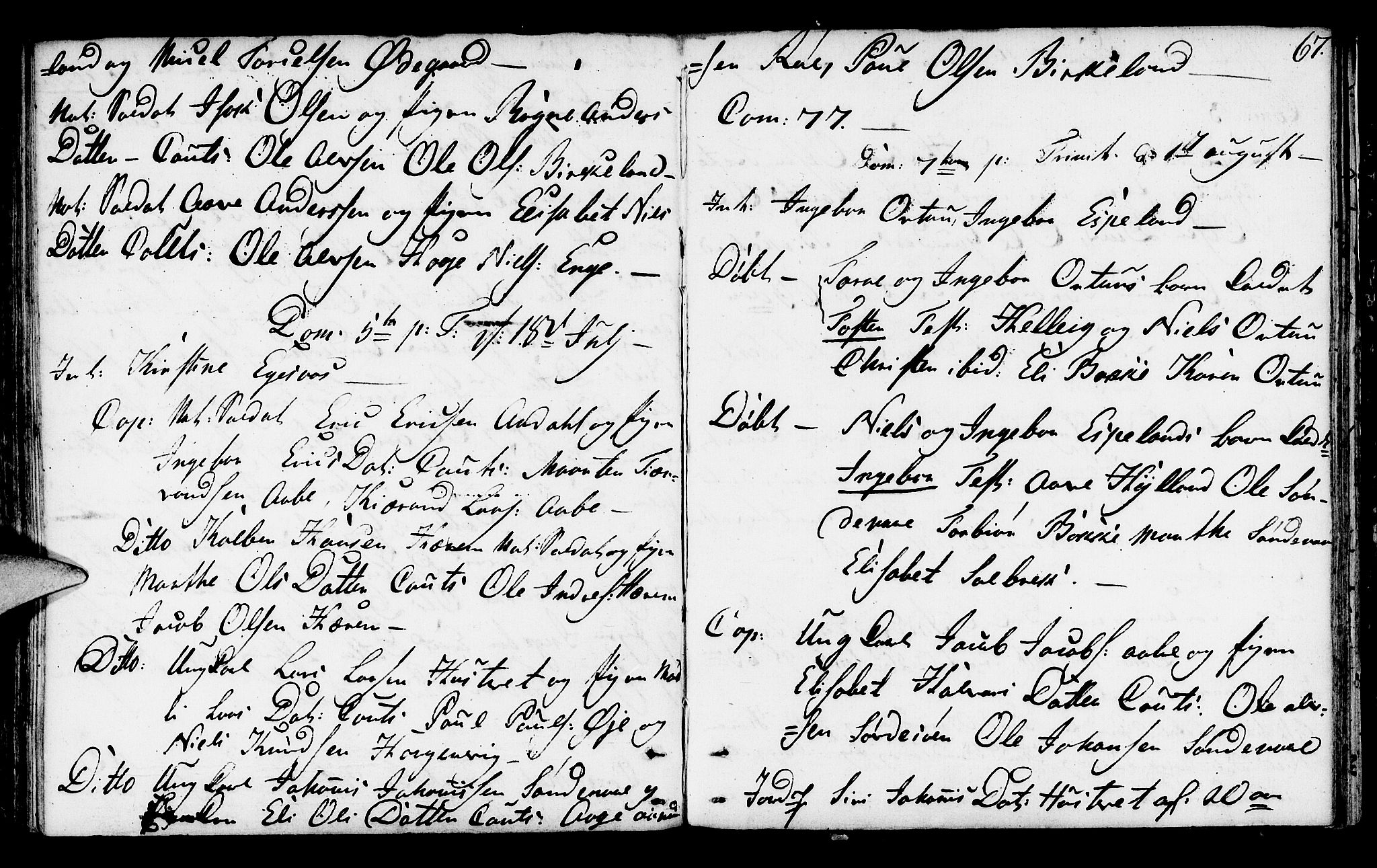 Suldal sokneprestkontor, AV/SAST-A-101845/01/IV/L0002: Parish register (official) no. A 2, 1780-1808, p. 67
