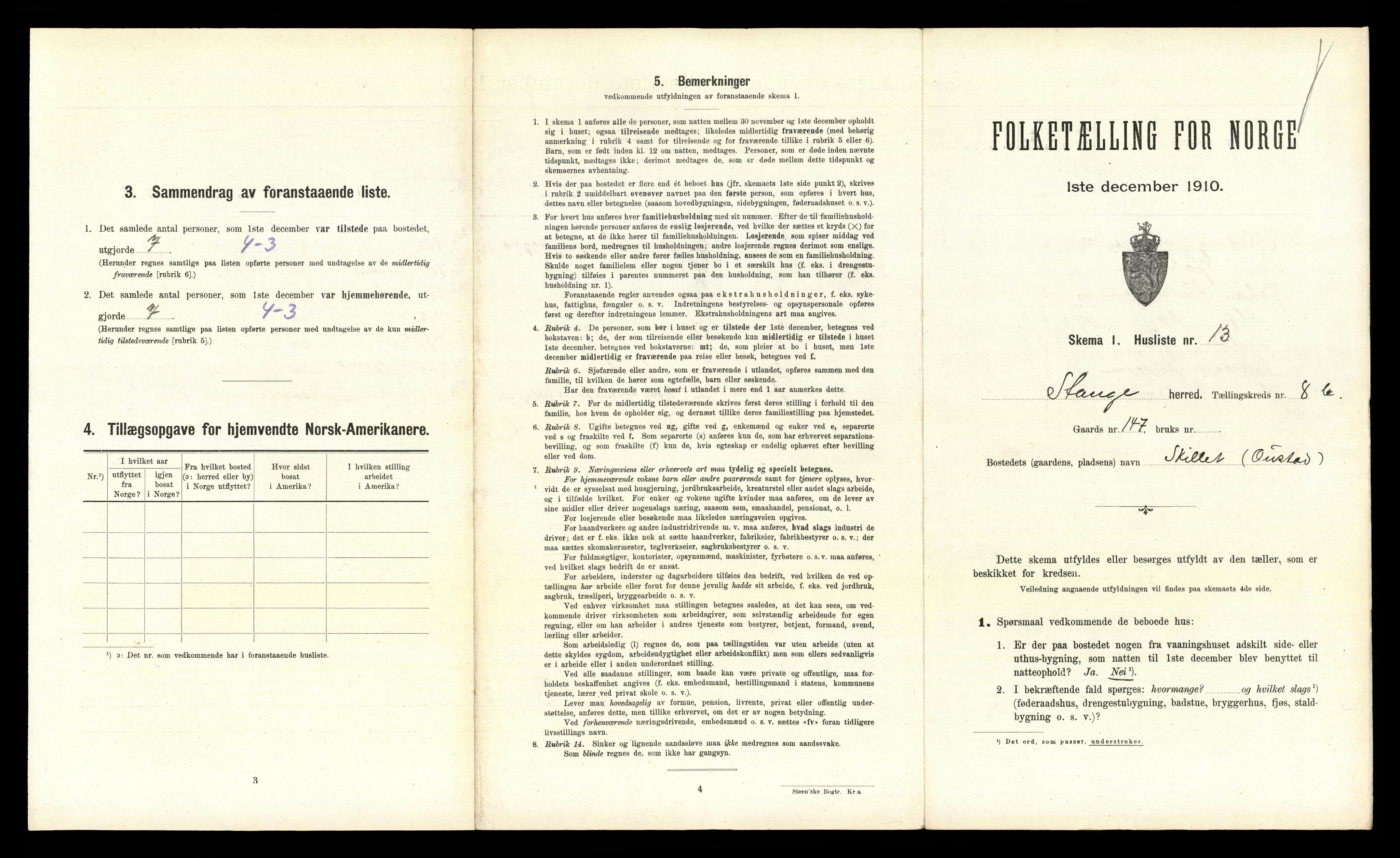 RA, 1910 census for Stange, 1910, p. 1710
