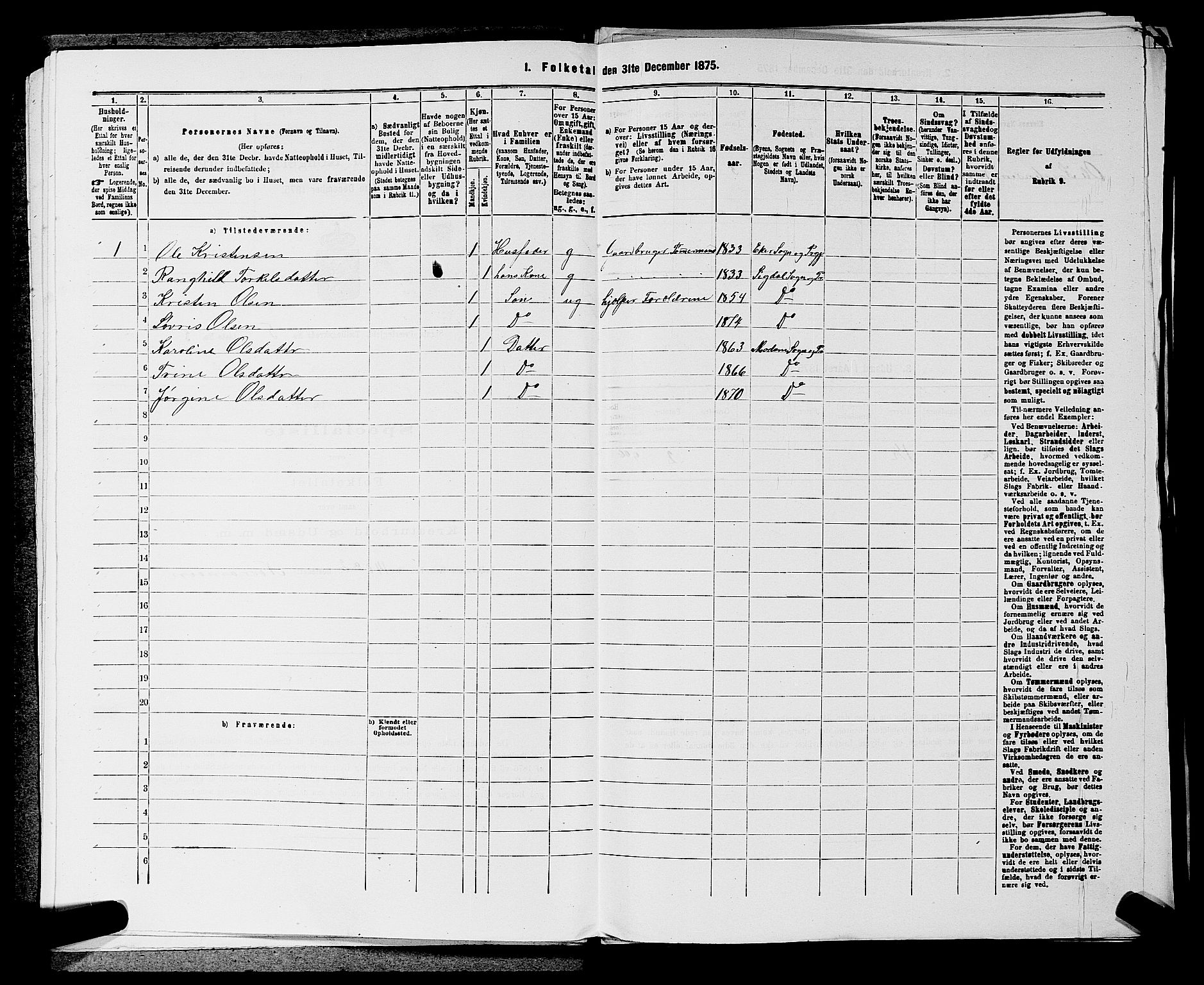 SAKO, 1875 census for 0621P Sigdal, 1875, p. 718