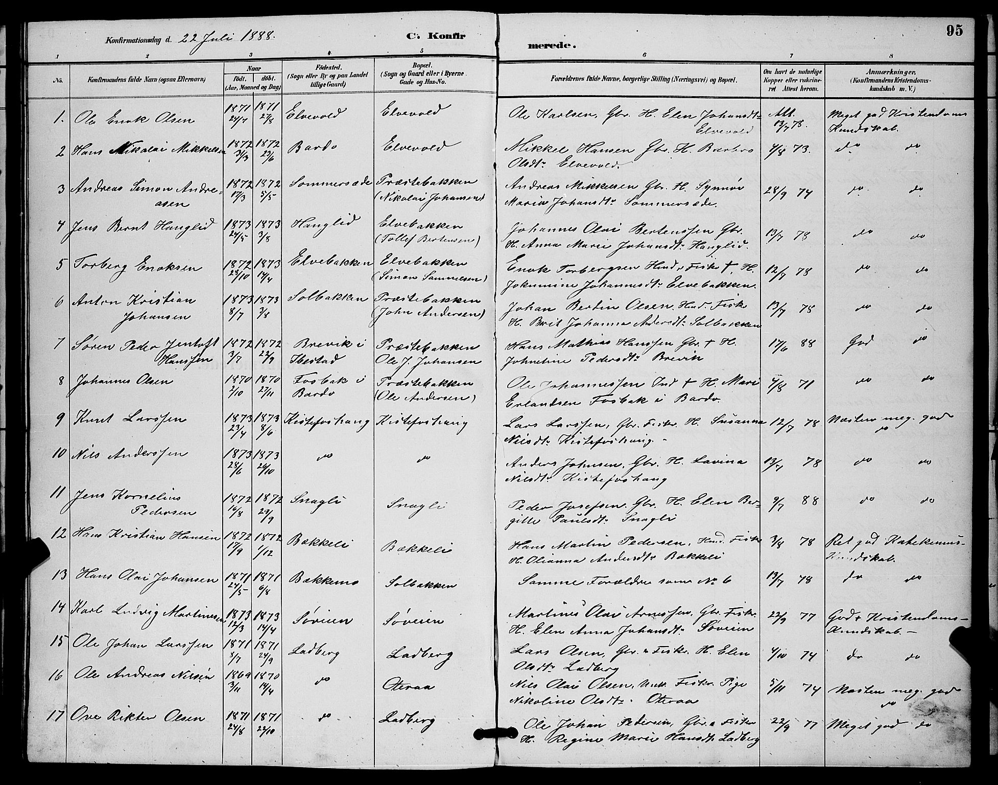 Ibestad sokneprestembete, SATØ/S-0077/H/Ha/Hab/L0015klokker: Parish register (copy) no. 15, 1888-1899, p. 95