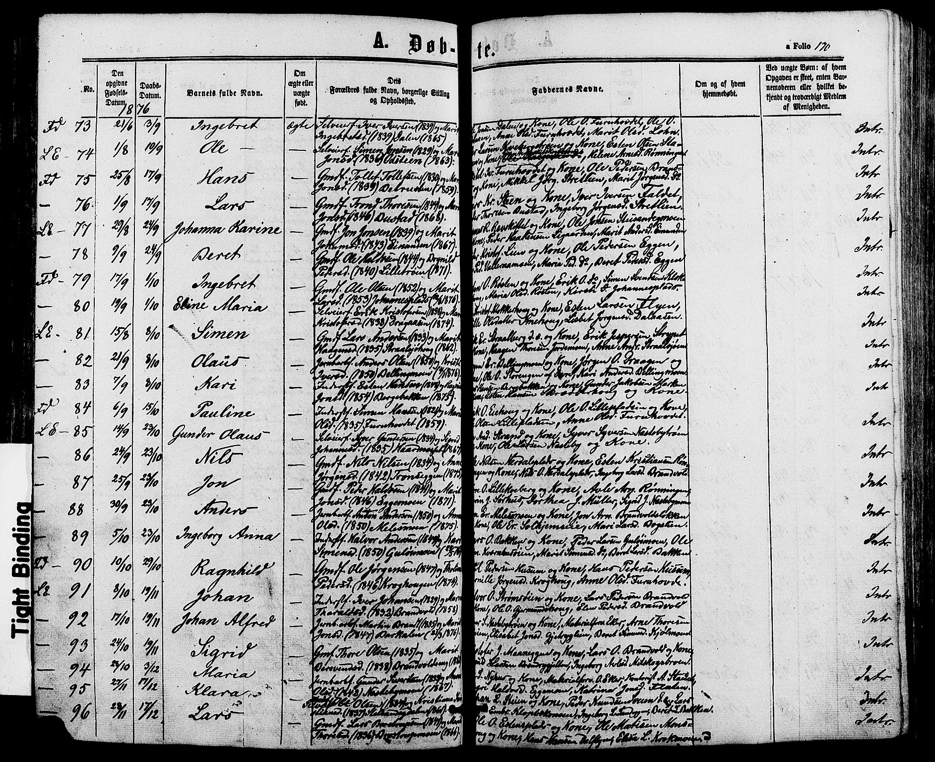 Alvdal prestekontor, AV/SAH-PREST-060/H/Ha/Haa/L0001: Parish register (official) no. 1, 1863-1882, p. 170