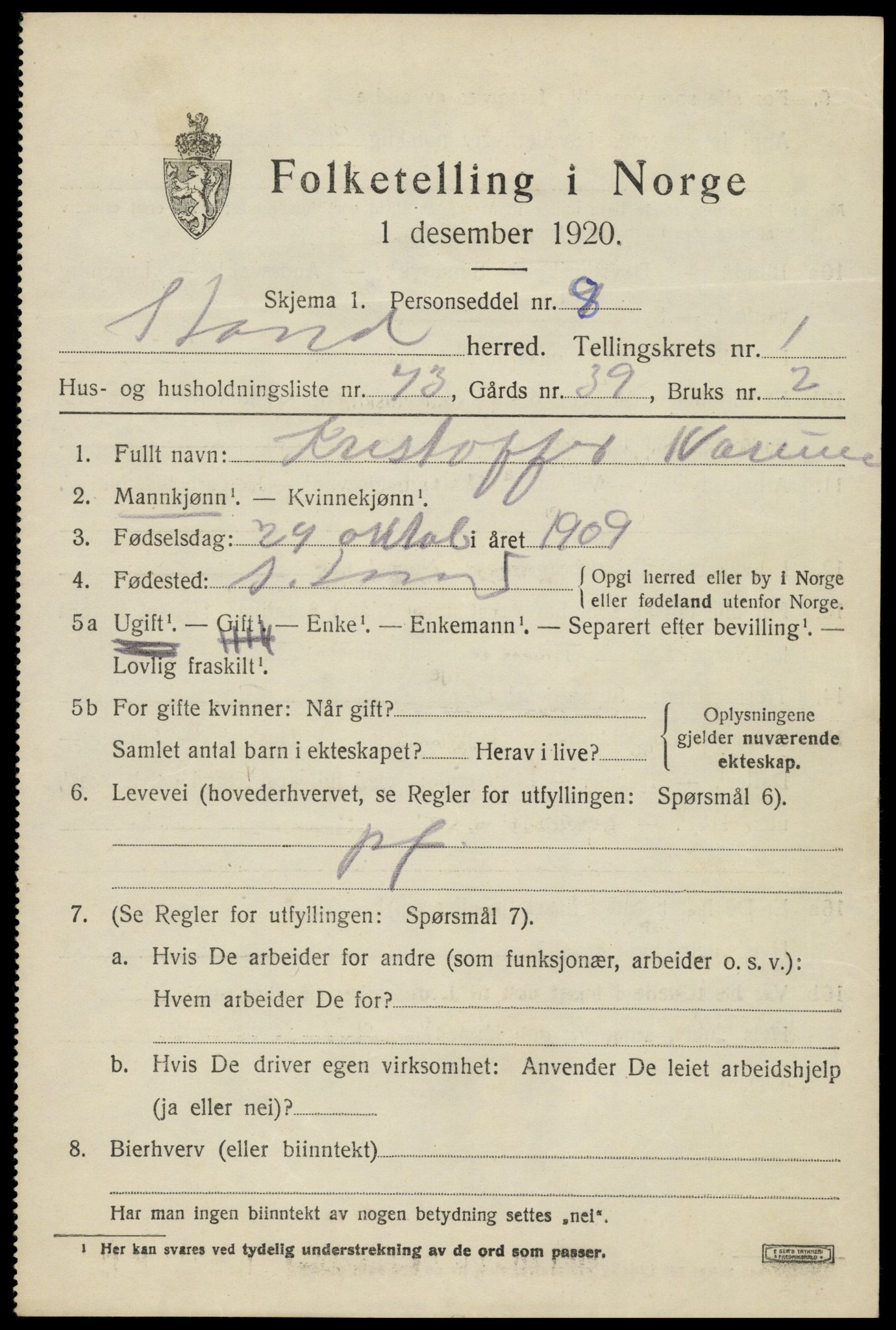 SAH, 1920 census for Søndre Land, 1920, p. 2191