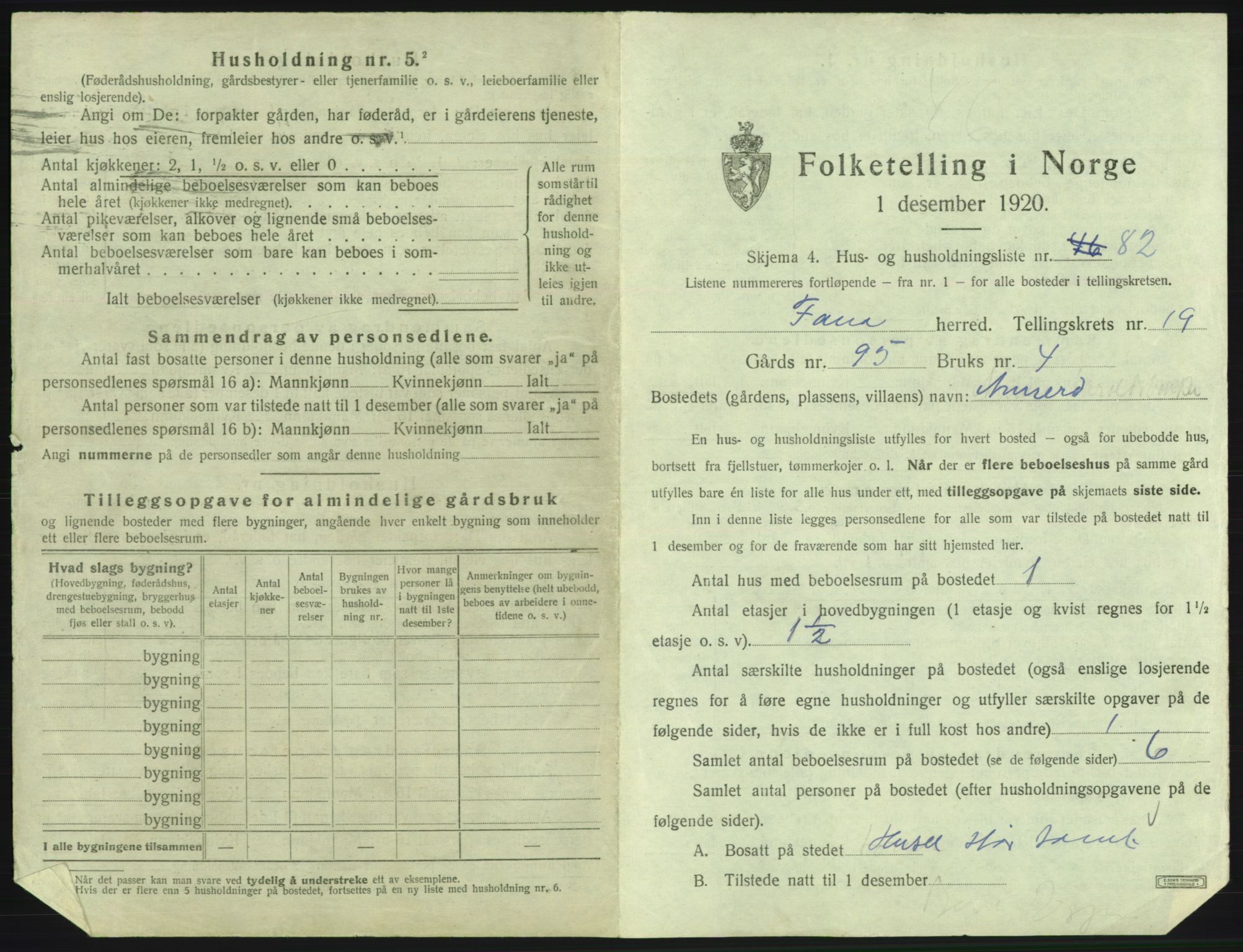 SAB, 1920 census for Fana, 1920, p. 2916