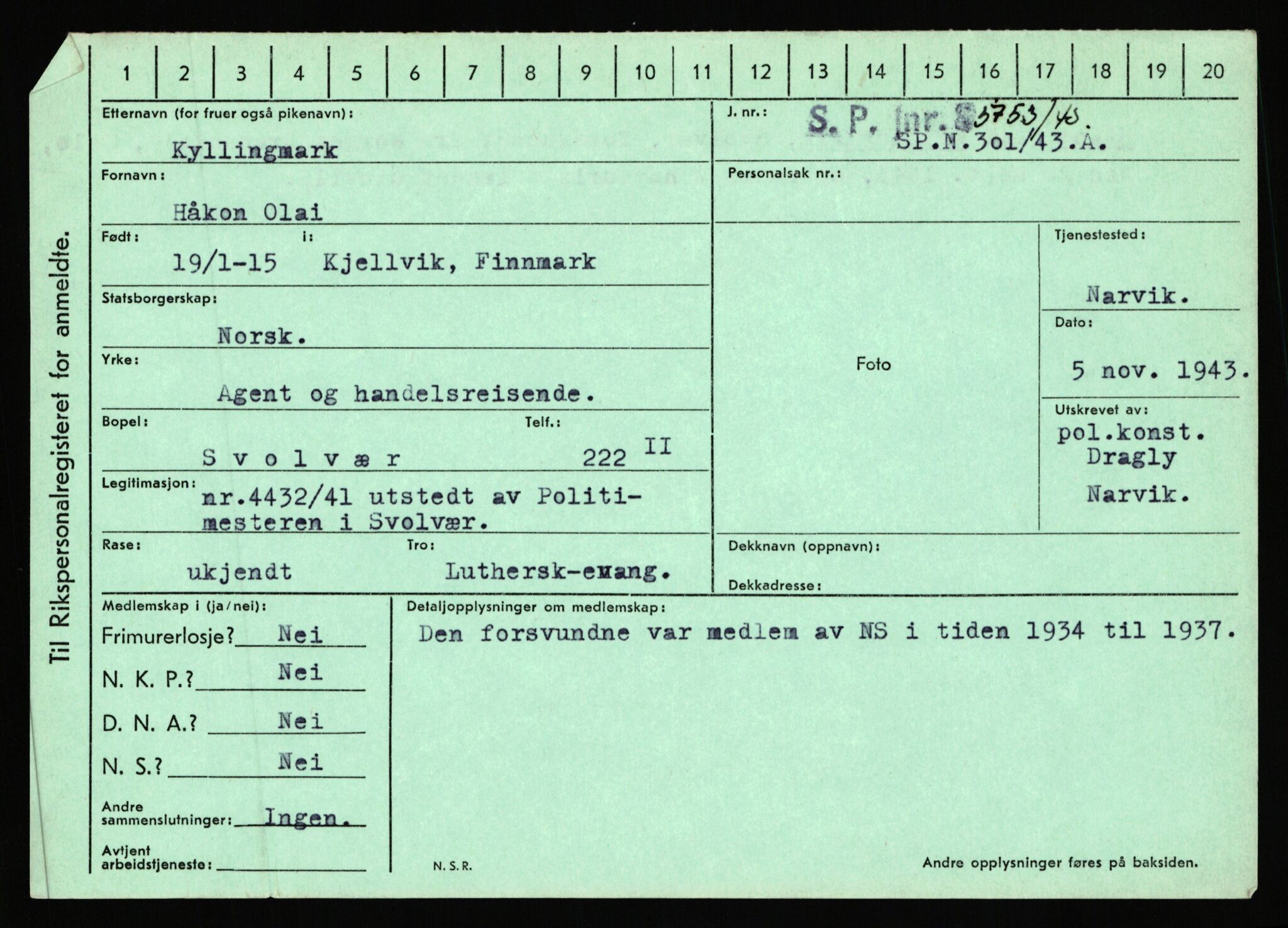 Statspolitiet - Hovedkontoret / Osloavdelingen, AV/RA-S-1329/C/Ca/L0009: Knutsen - Limstrand, 1943-1945, p. 2444