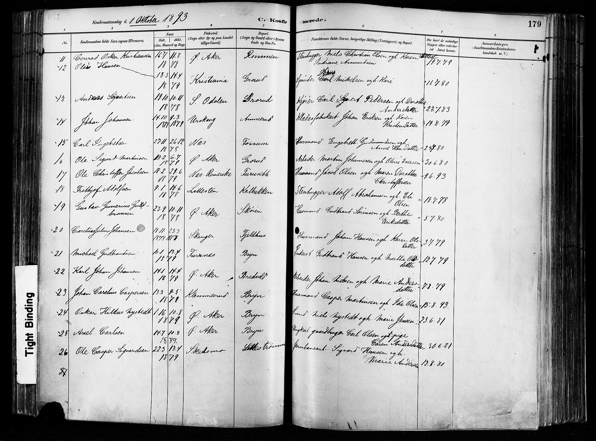 Østre Aker prestekontor Kirkebøker, AV/SAO-A-10840/F/Fa/L0008: Parish register (official) no. I 8, 1883-1894, p. 179