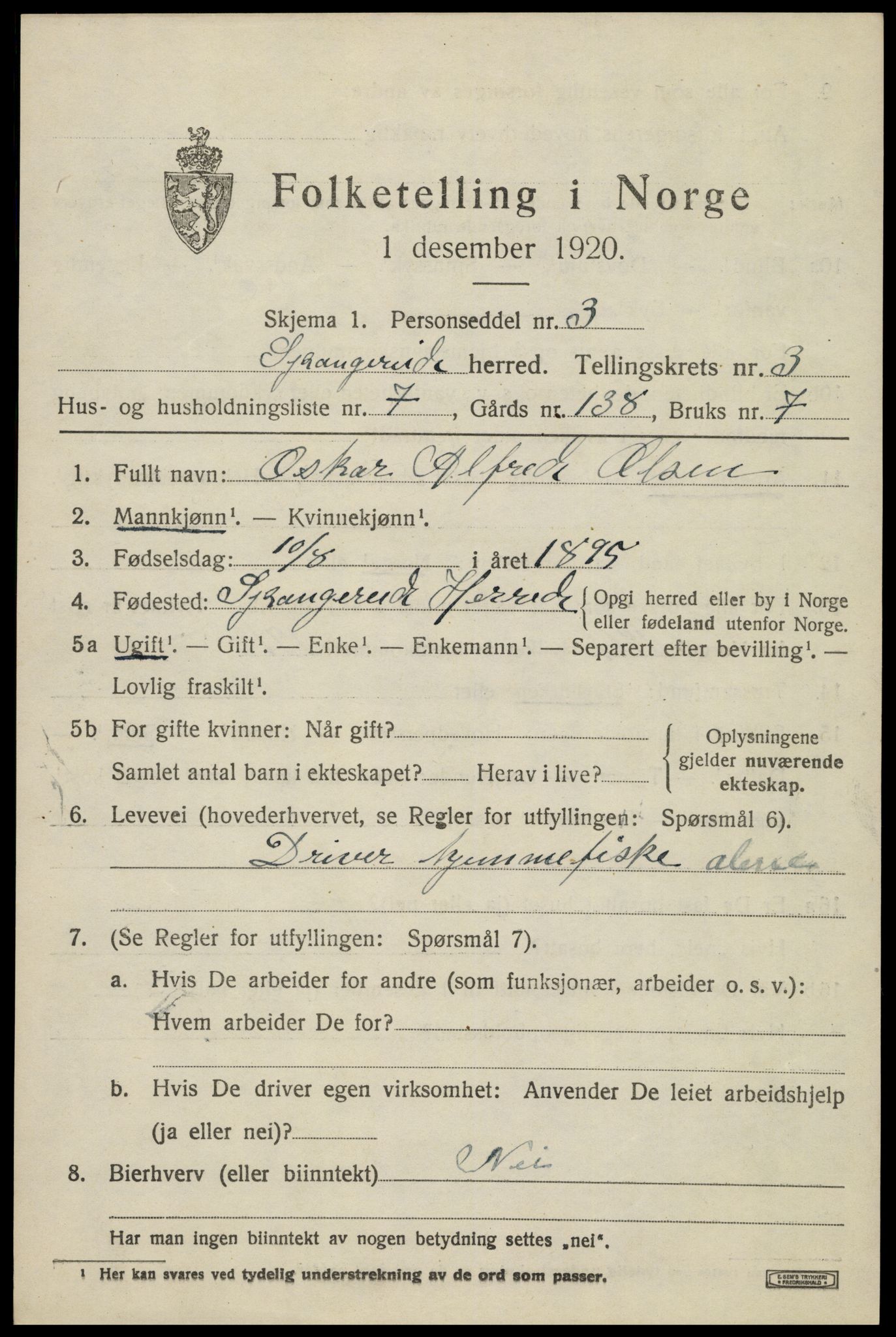 SAK, 1920 census for Spangereid, 1920, p. 1509