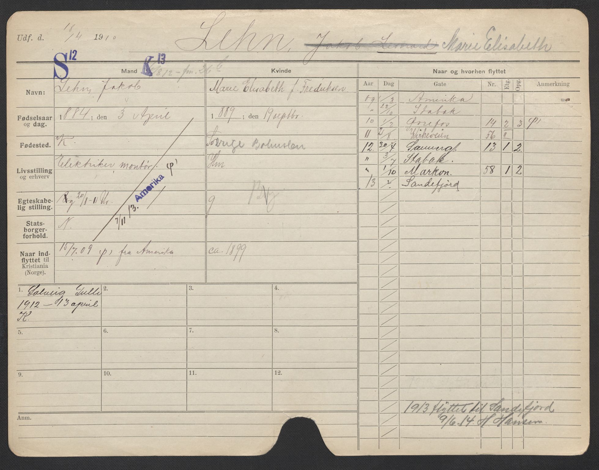 Oslo folkeregister, Registerkort, AV/SAO-A-11715/F/Fa/Fac/L0020: Kvinner, 1906-1914, p. 22a