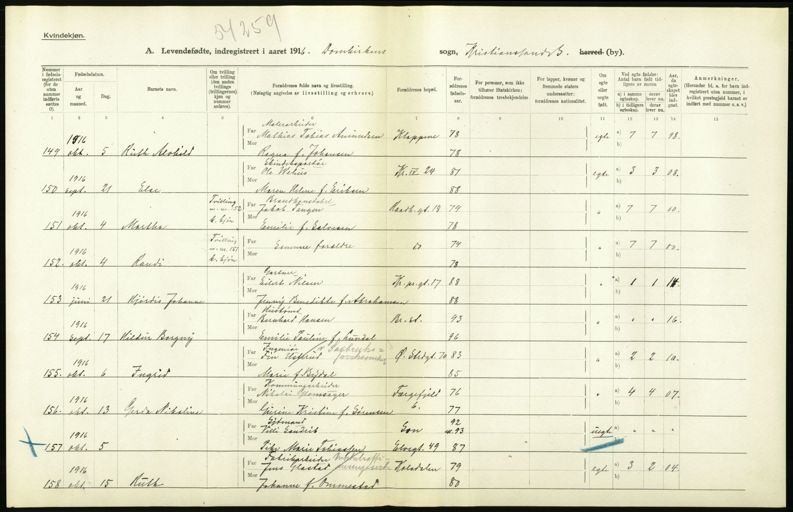 Statistisk sentralbyrå, Sosiodemografiske emner, Befolkning, AV/RA-S-2228/D/Df/Dfb/Dfbf/L0027: Lister og Mandals amt: Levendefødte menn og kvinner. Bygder og byer., 1916, p. 392