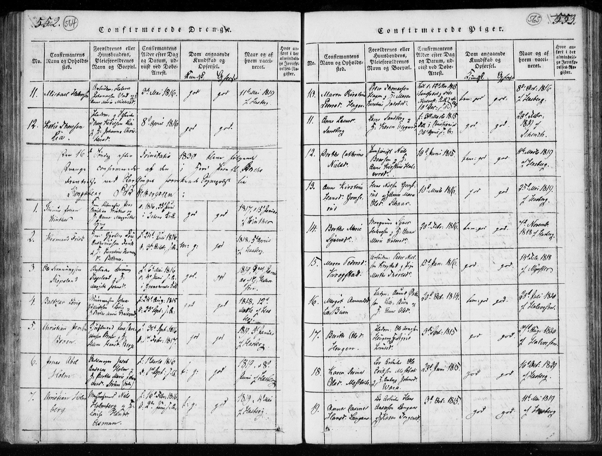 Kongsberg kirkebøker, SAKO/A-22/F/Fa/L0008: Parish register (official) no. I 8, 1816-1839, p. 564-565
