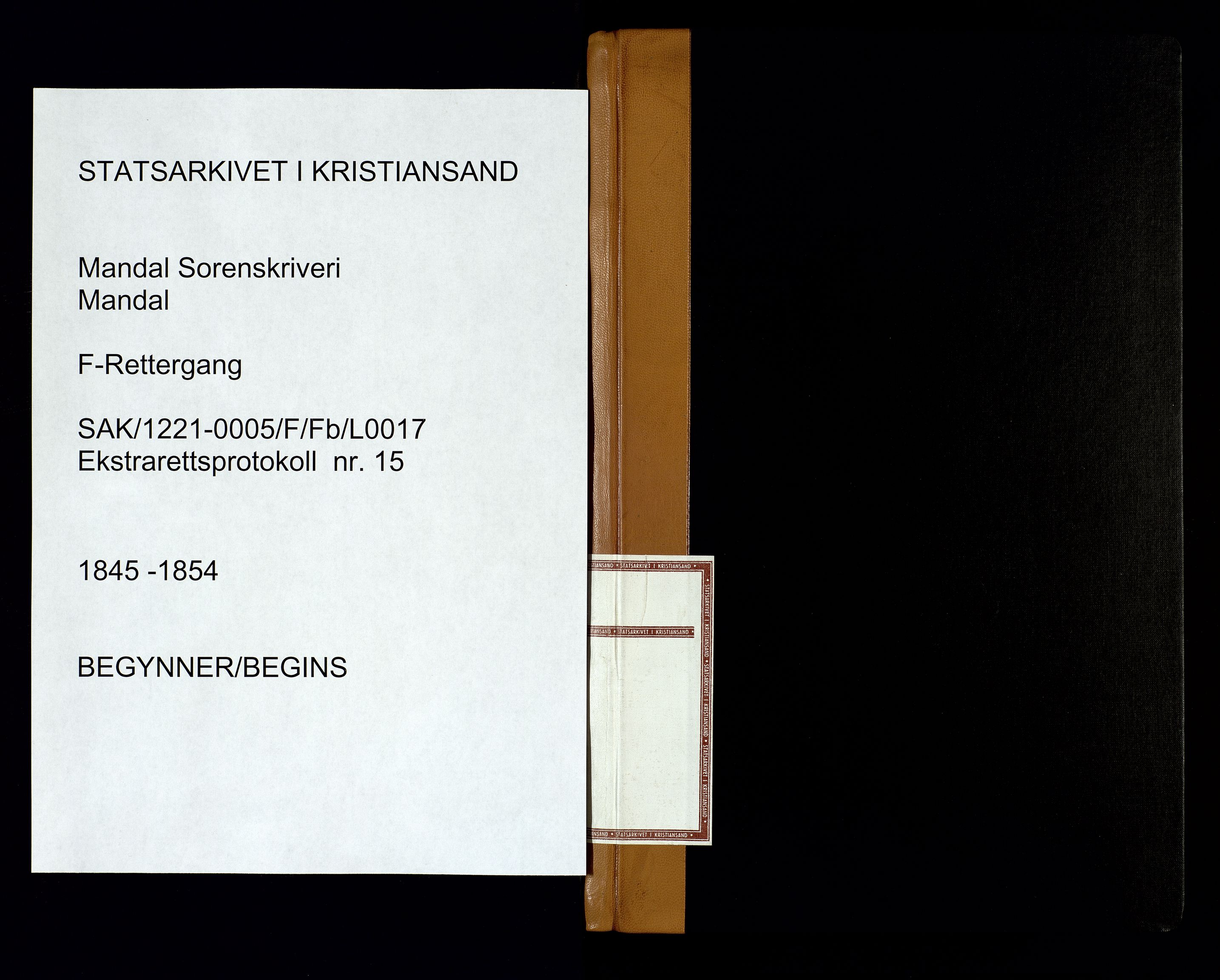 Mandal sorenskriveri, AV/SAK-1221-0005/001/F/Fb/L0017: Ekstrarettsprotokoll nr 15, 1845-1854