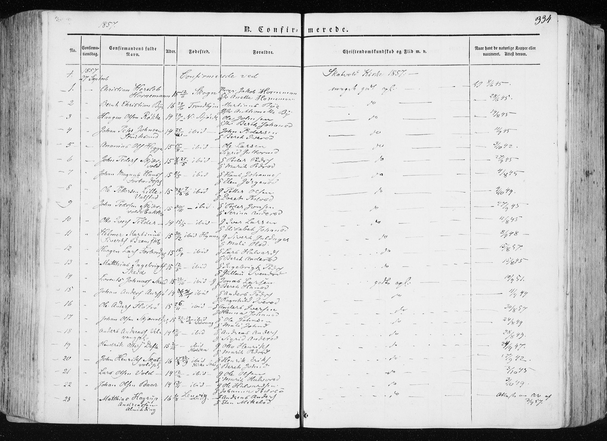 Ministerialprotokoller, klokkerbøker og fødselsregistre - Nord-Trøndelag, AV/SAT-A-1458/709/L0074: Parish register (official) no. 709A14, 1845-1858, p. 334