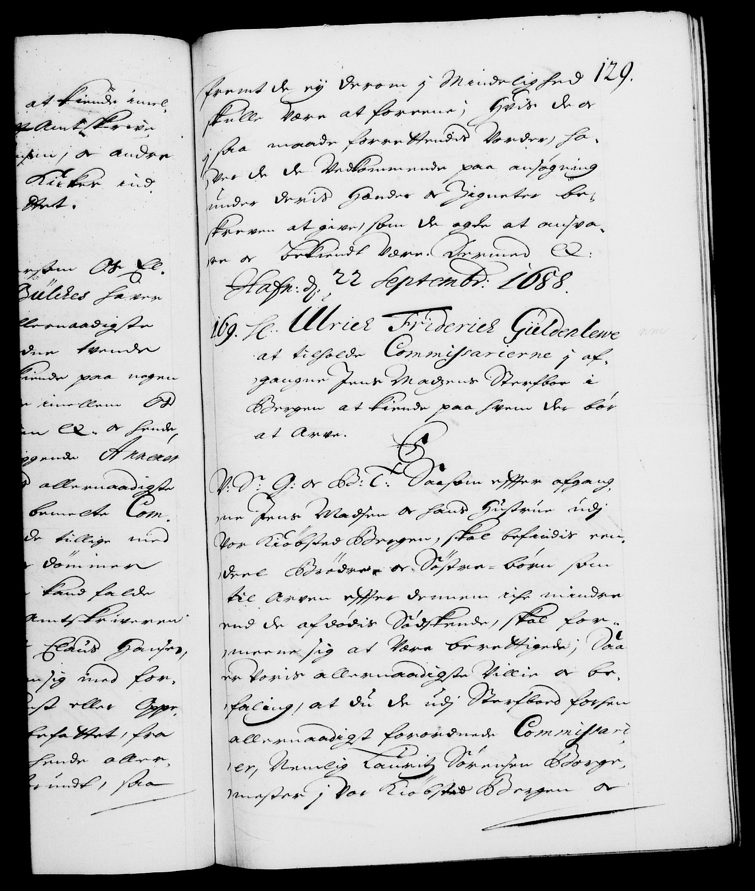 Danske Kanselli 1572-1799, AV/RA-EA-3023/F/Fc/Fca/Fcab/L0014: Norske tegnelser (mikrofilm), 1688-1691, p. 129a