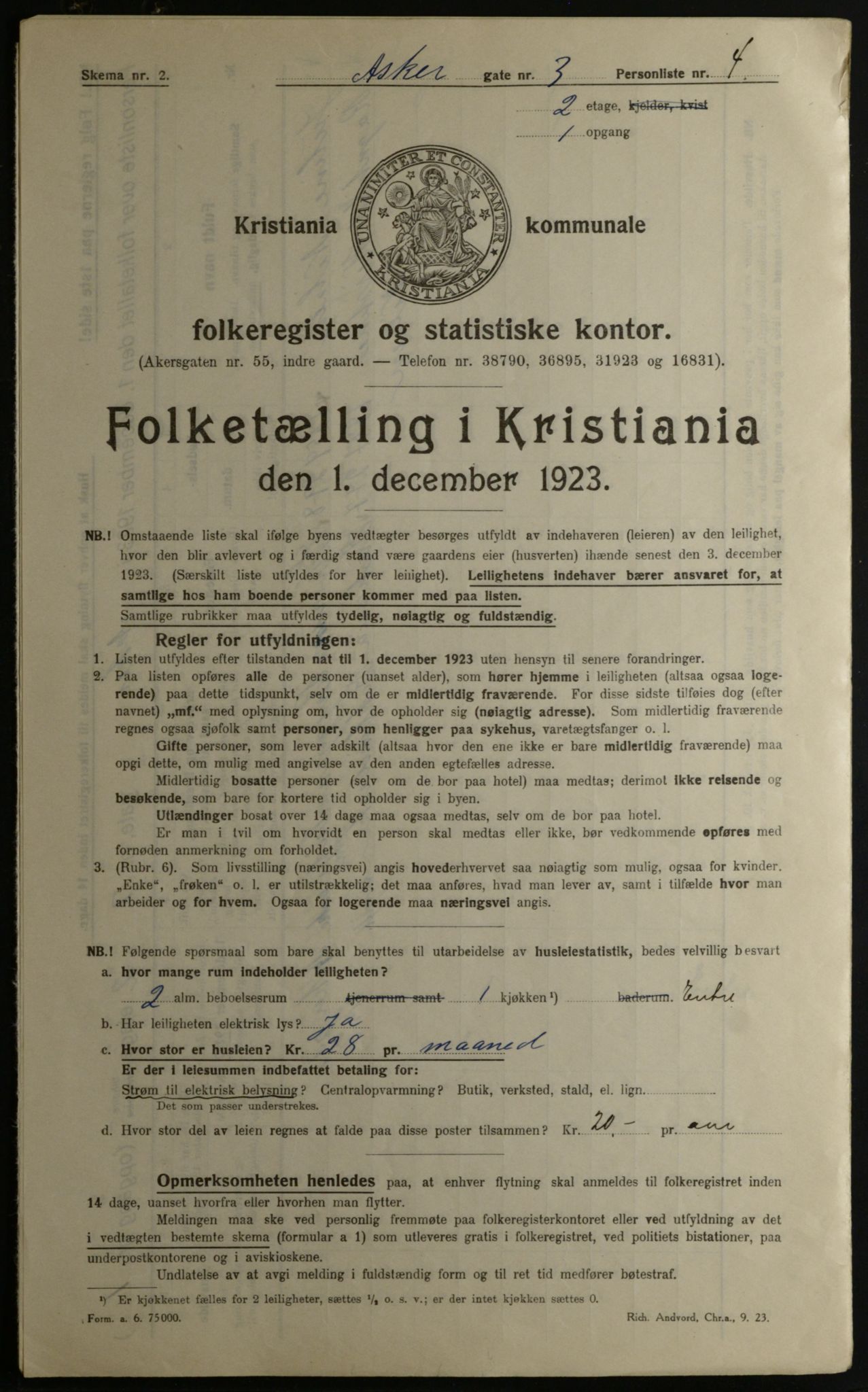 OBA, Municipal Census 1923 for Kristiania, 1923, p. 3169