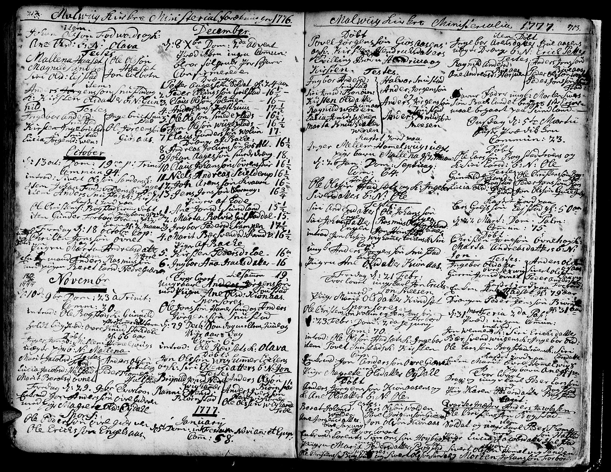 Ministerialprotokoller, klokkerbøker og fødselsregistre - Sør-Trøndelag, SAT/A-1456/606/L0277: Parish register (official) no. 606A01 /3, 1727-1780, p. 712-713