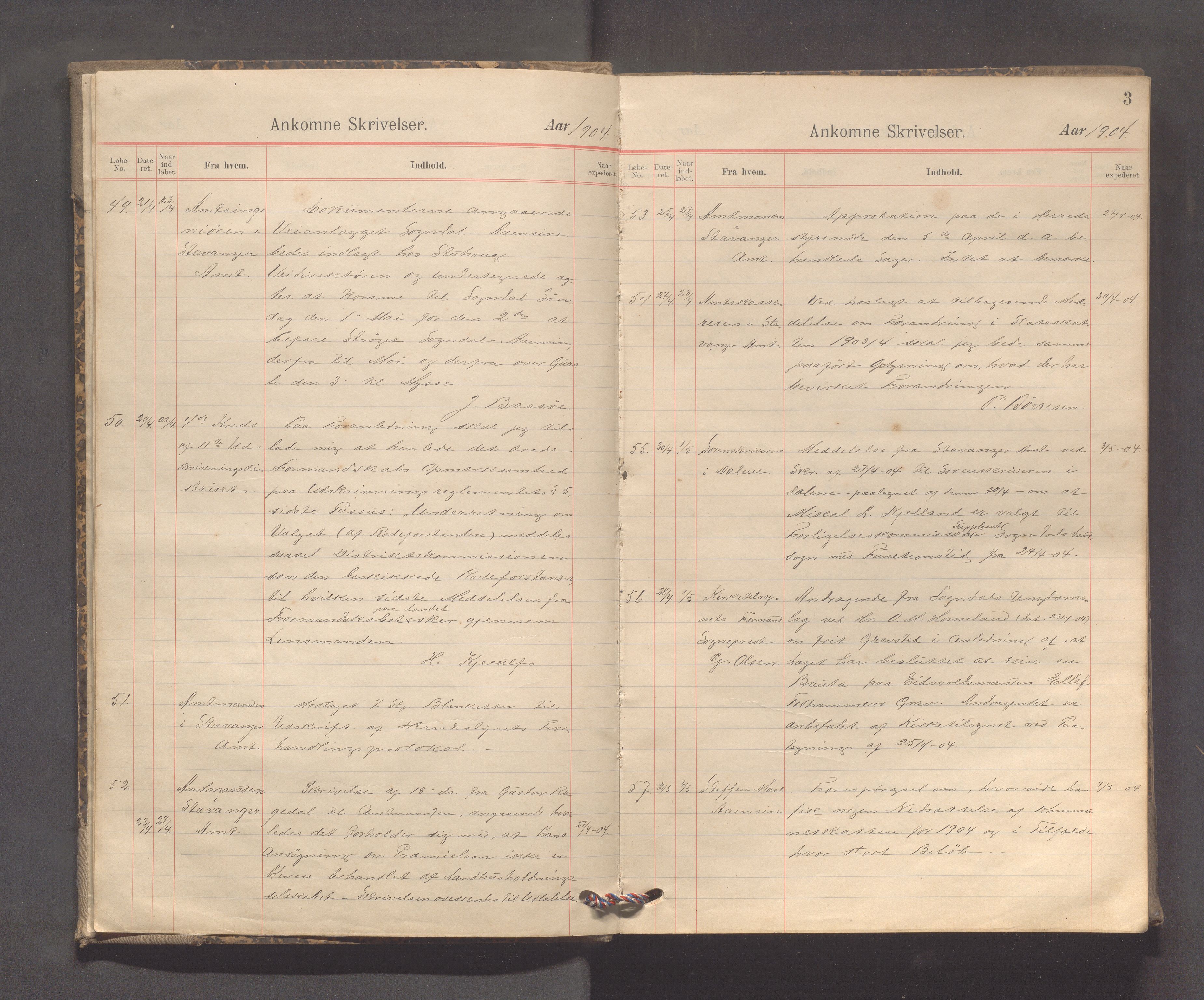 Sokndal kommune - Formannskapet/Sentraladministrasjonen, IKAR/K-101099/C/Ca/L0003: Journal, 1904-1912, p. 3