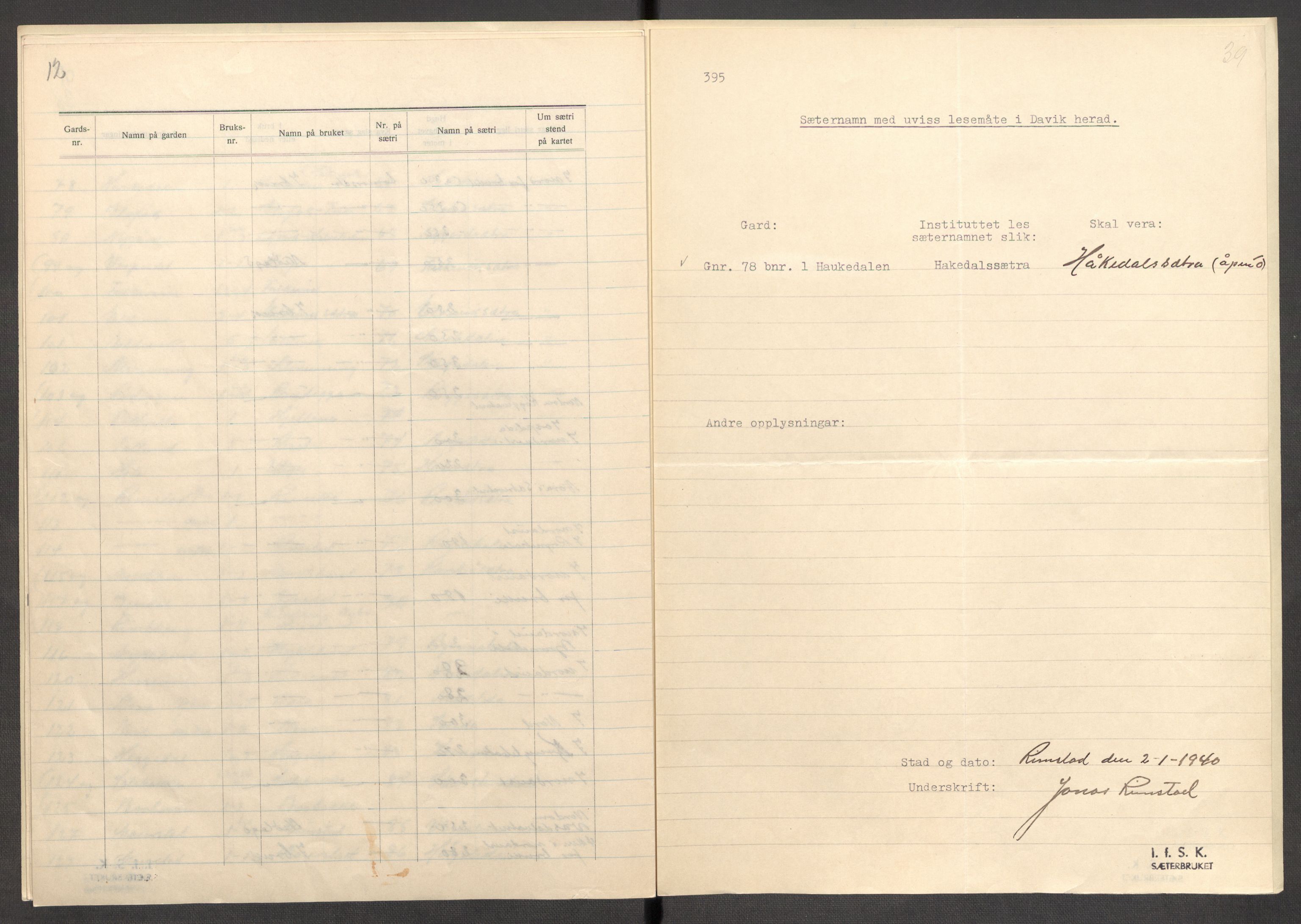 Instituttet for sammenlignende kulturforskning, AV/RA-PA-0424/F/Fc/L0012/0001: Eske B12: / Sogn og Fjordane (perm XXXI), 1933-1937, p. 39