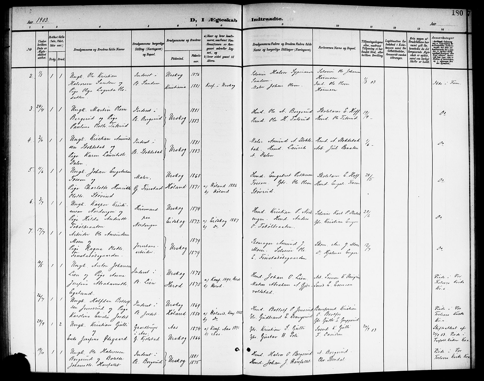 Aurskog prestekontor Kirkebøker, SAO/A-10304a/G/Ga/L0004: Parish register (copy) no. I 4, 1901-1921, p. 180