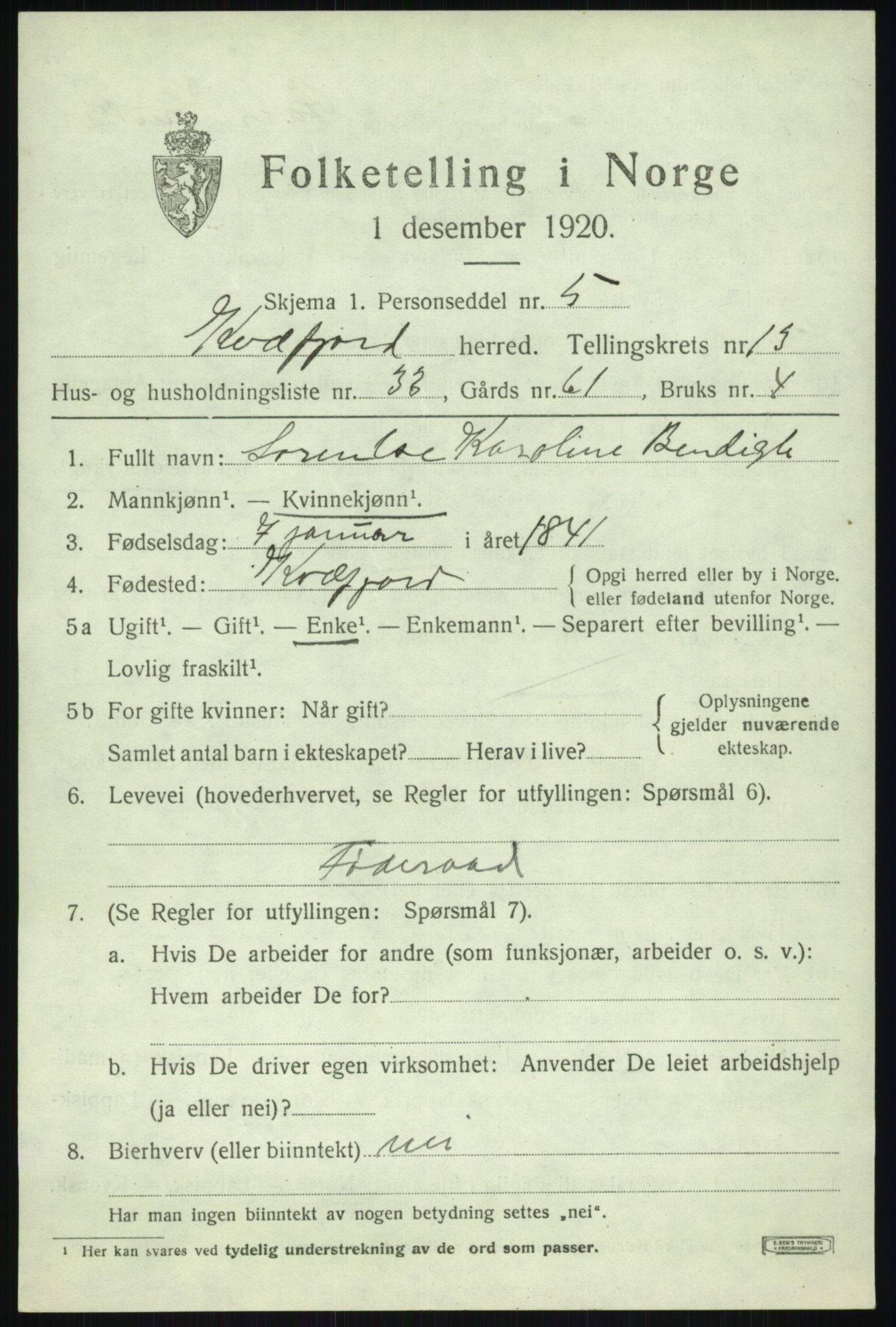 SATØ, 1920 census for Kvæfjord, 1920, p. 6633