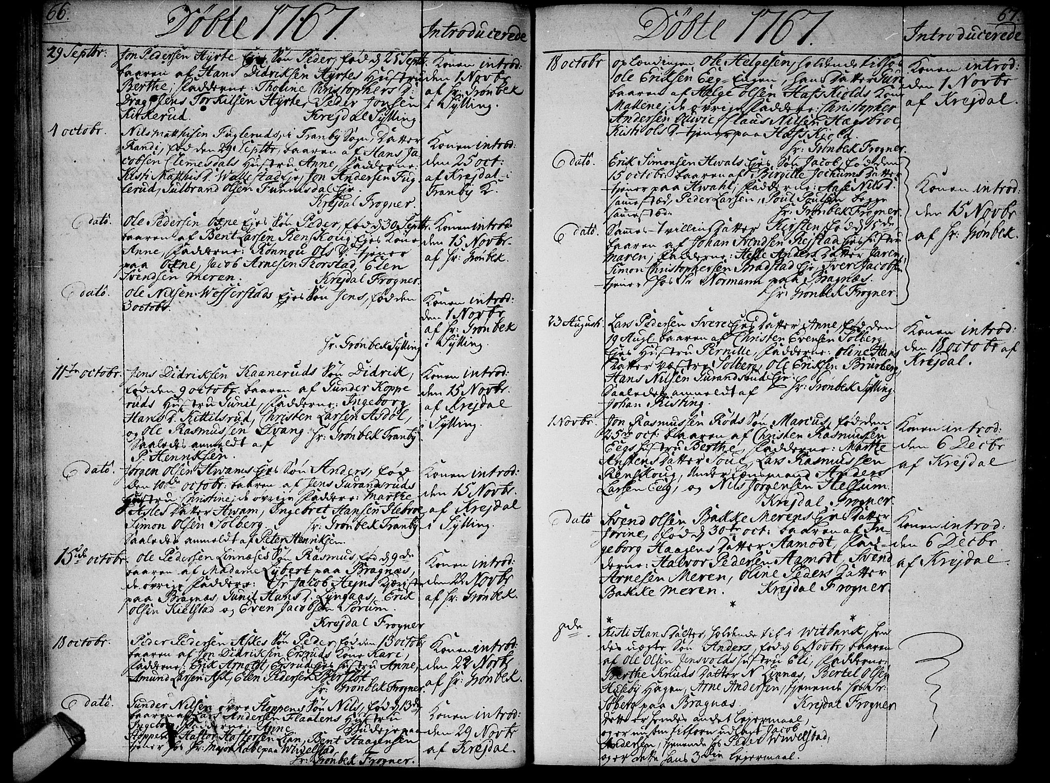 Lier kirkebøker, SAKO/A-230/F/Fa/L0005: Parish register (official) no. I 5, 1764-1777, p. 66-67