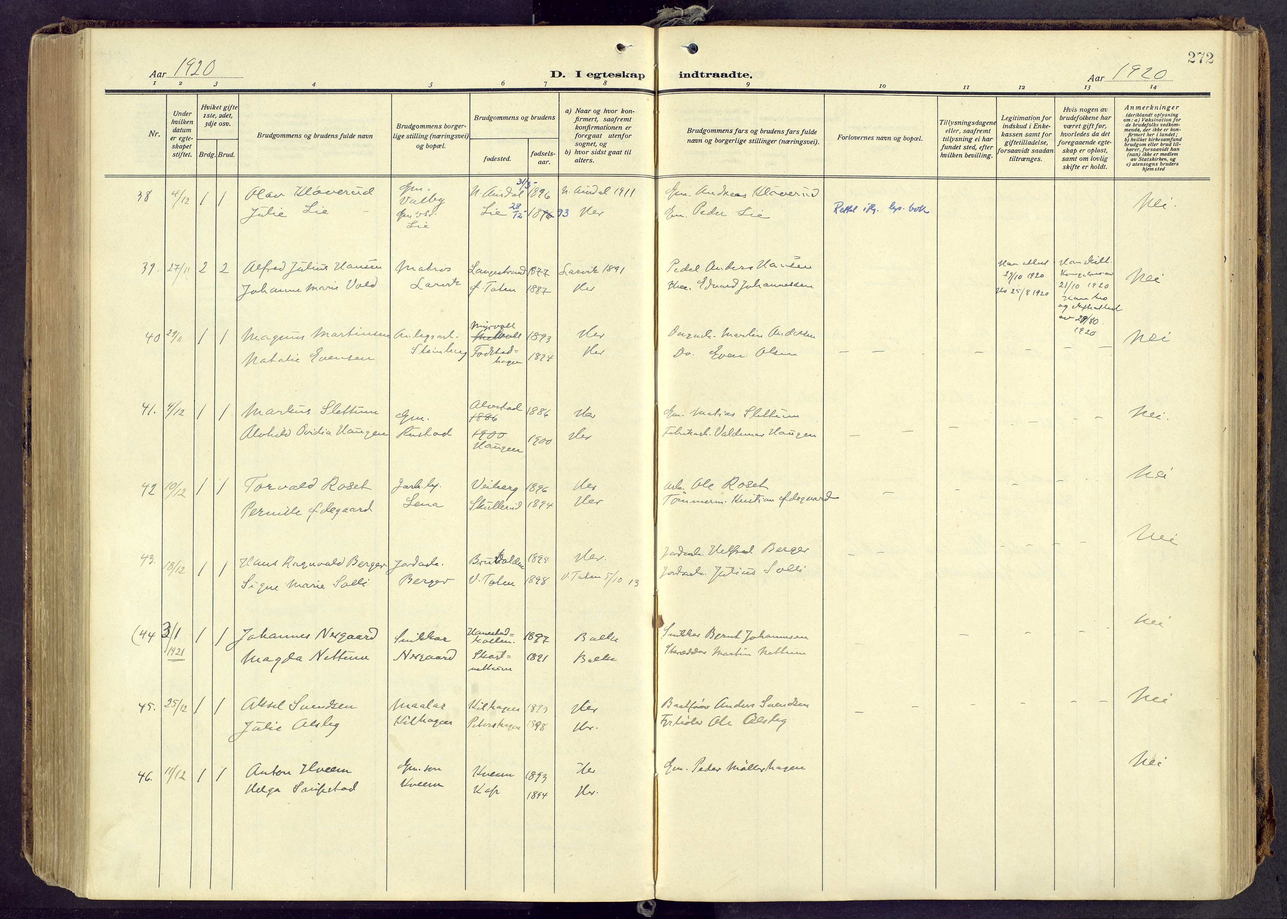 Østre Toten prestekontor, AV/SAH-PREST-104/H/Ha/Haa/L0010: Parish register (official) no. 10, 1910-1920, p. 272