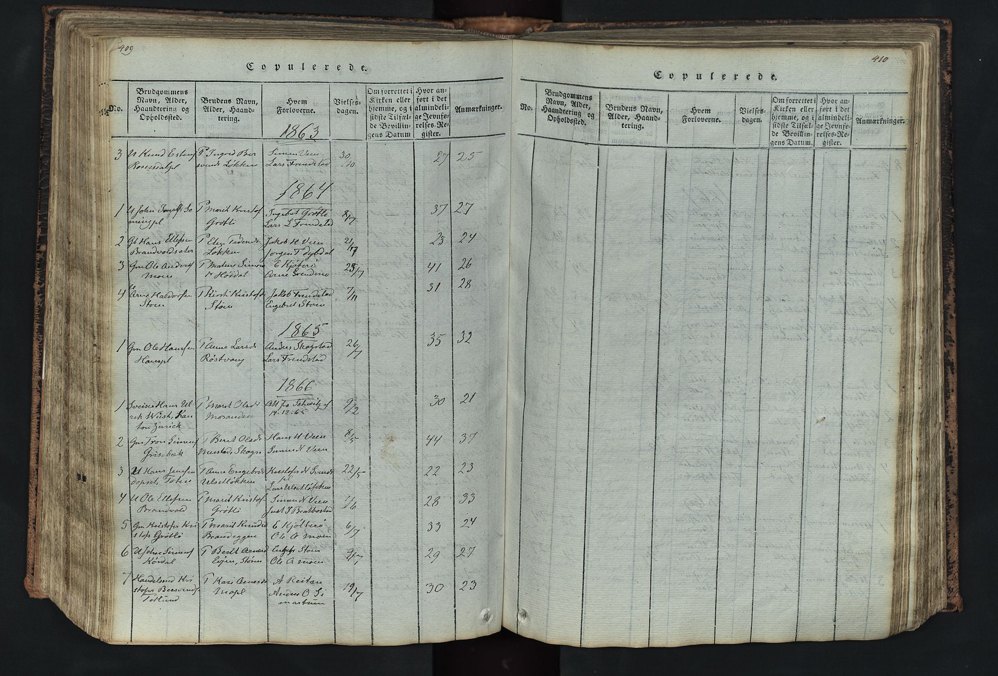 Kvikne prestekontor, SAH/PREST-064/H/Ha/Hab/L0001: Parish register (copy) no. 1, 1815-1895, p. 409-410