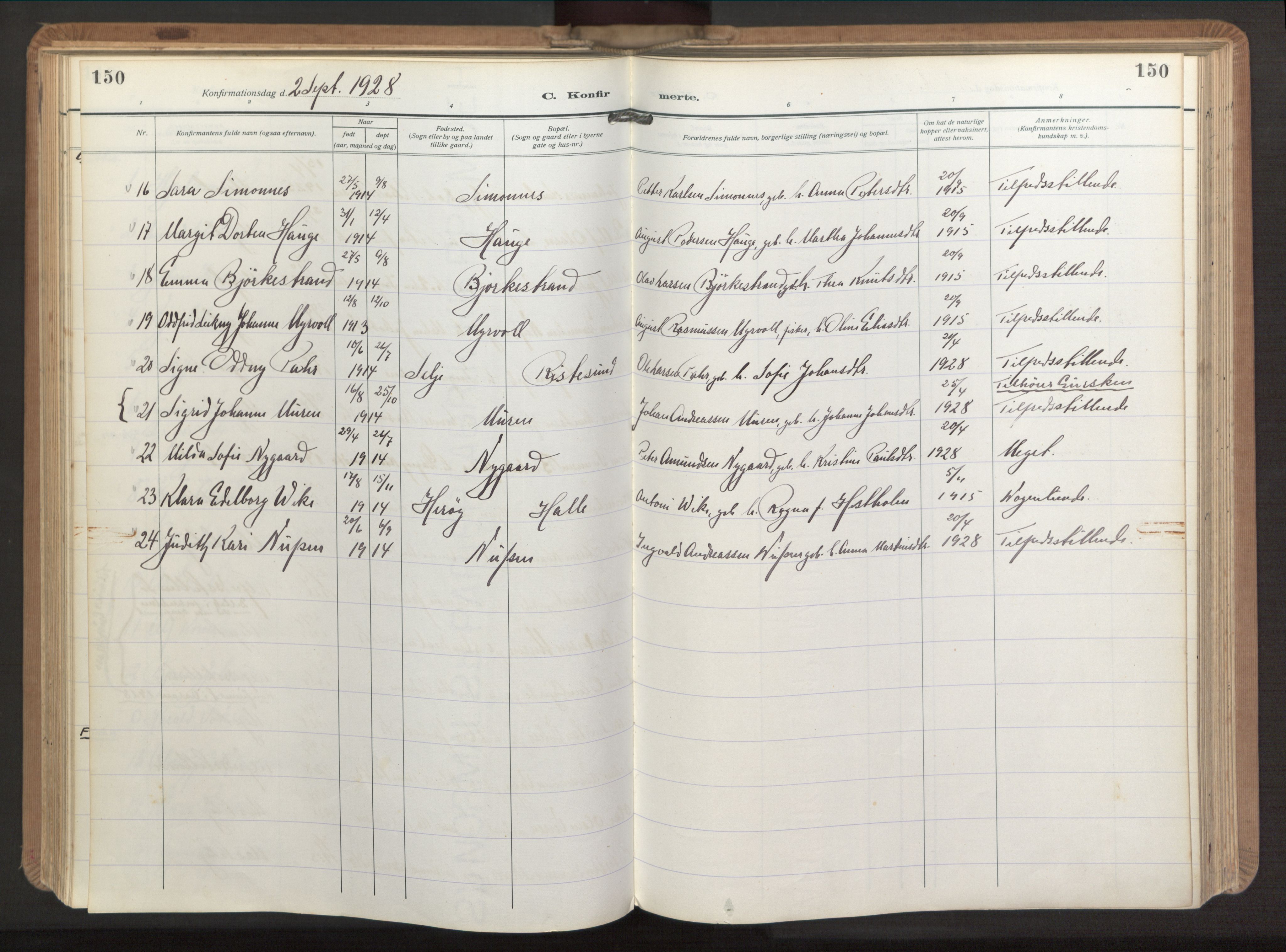 Ministerialprotokoller, klokkerbøker og fødselsregistre - Møre og Romsdal, AV/SAT-A-1454/503/L0044: Parish register (official) no. 503A12, 1918-1931, p. 150