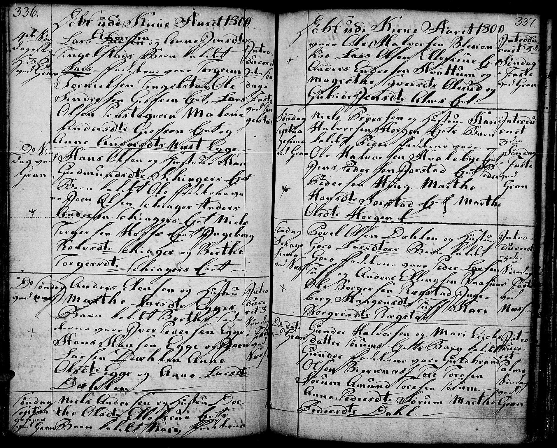 Gran prestekontor, AV/SAH-PREST-112/H/Ha/Haa/L0006: Parish register (official) no. 6, 1787-1824, p. 336-337