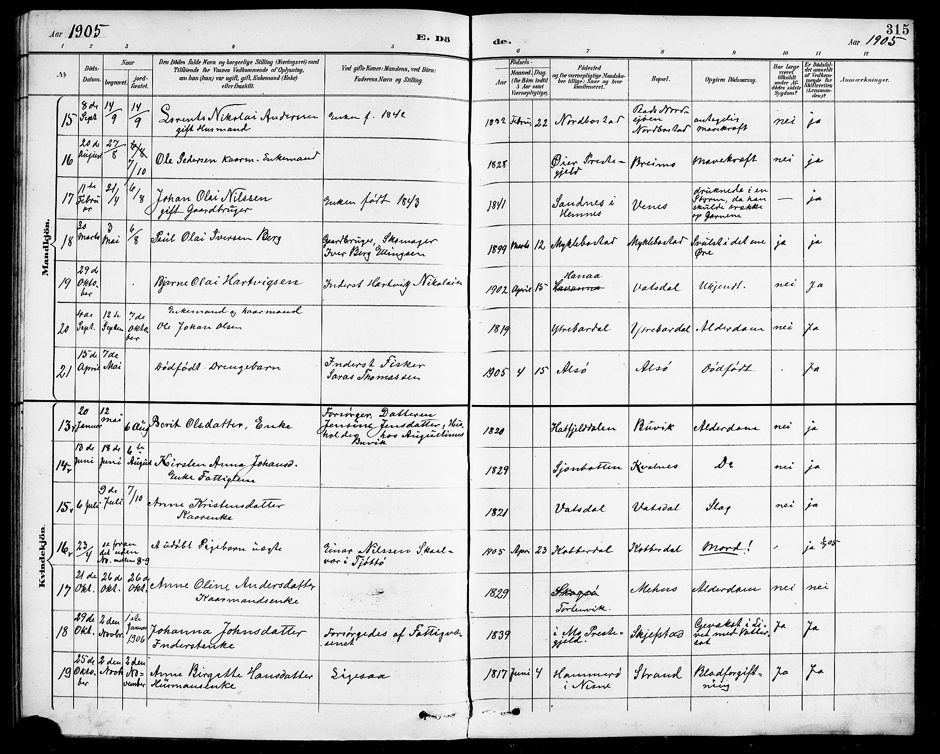 Ministerialprotokoller, klokkerbøker og fødselsregistre - Nordland, SAT/A-1459/838/L0559: Parish register (copy) no. 838C06, 1893-1910, p. 315