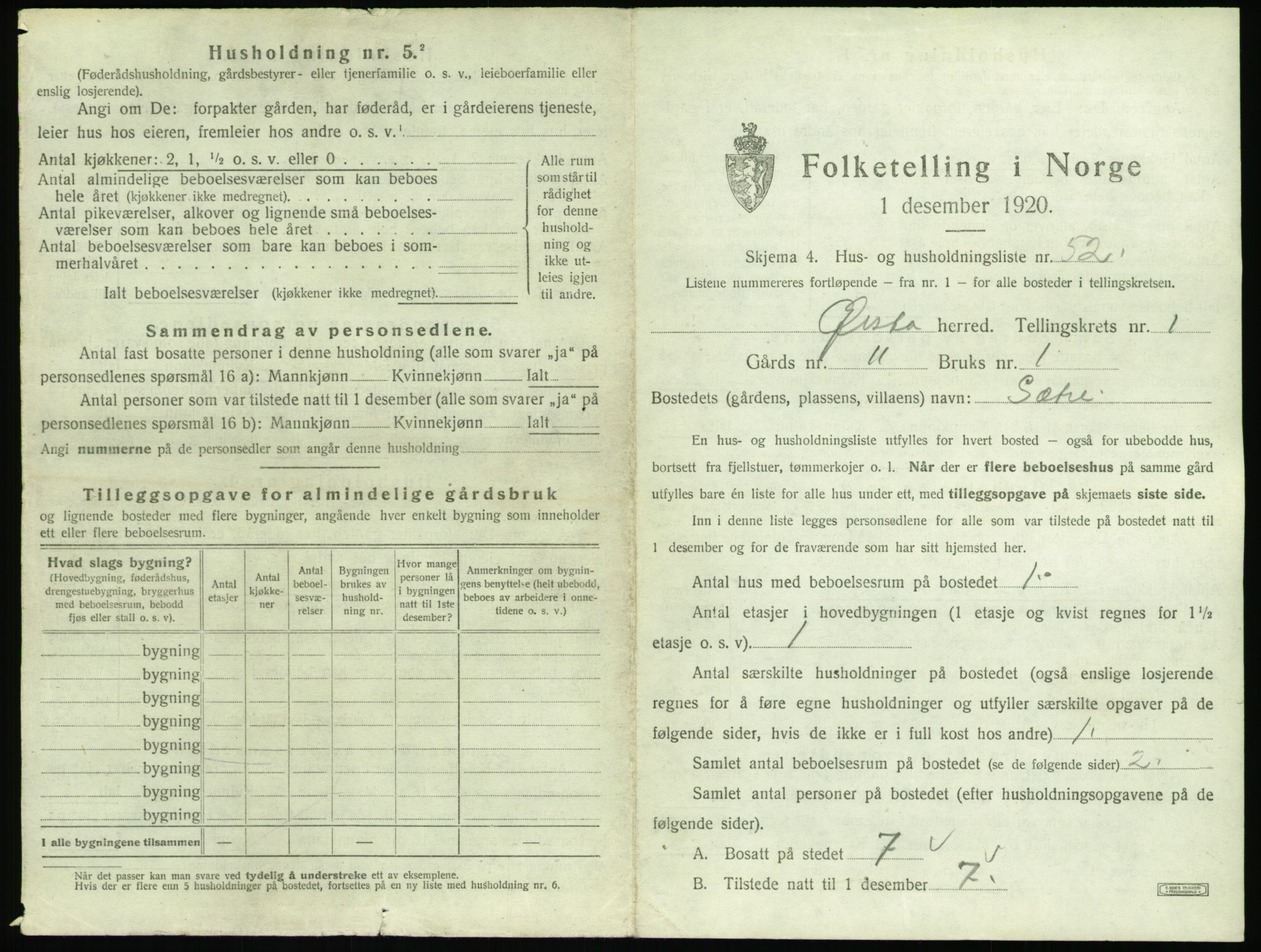 SAT, 1920 census for Ørsta, 1920, p. 142