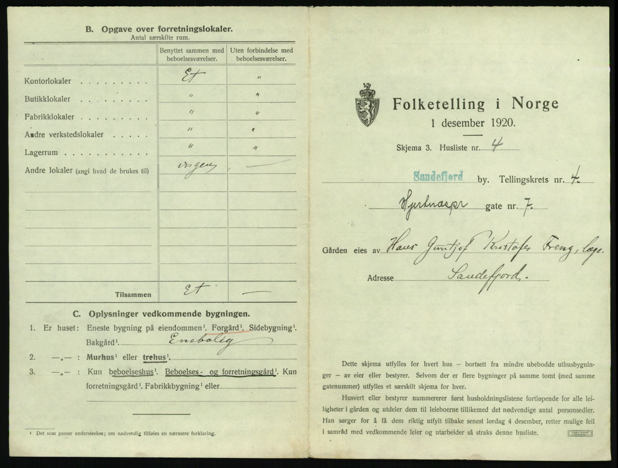 SAKO, 1920 census for Sandefjord, 1920, p. 516