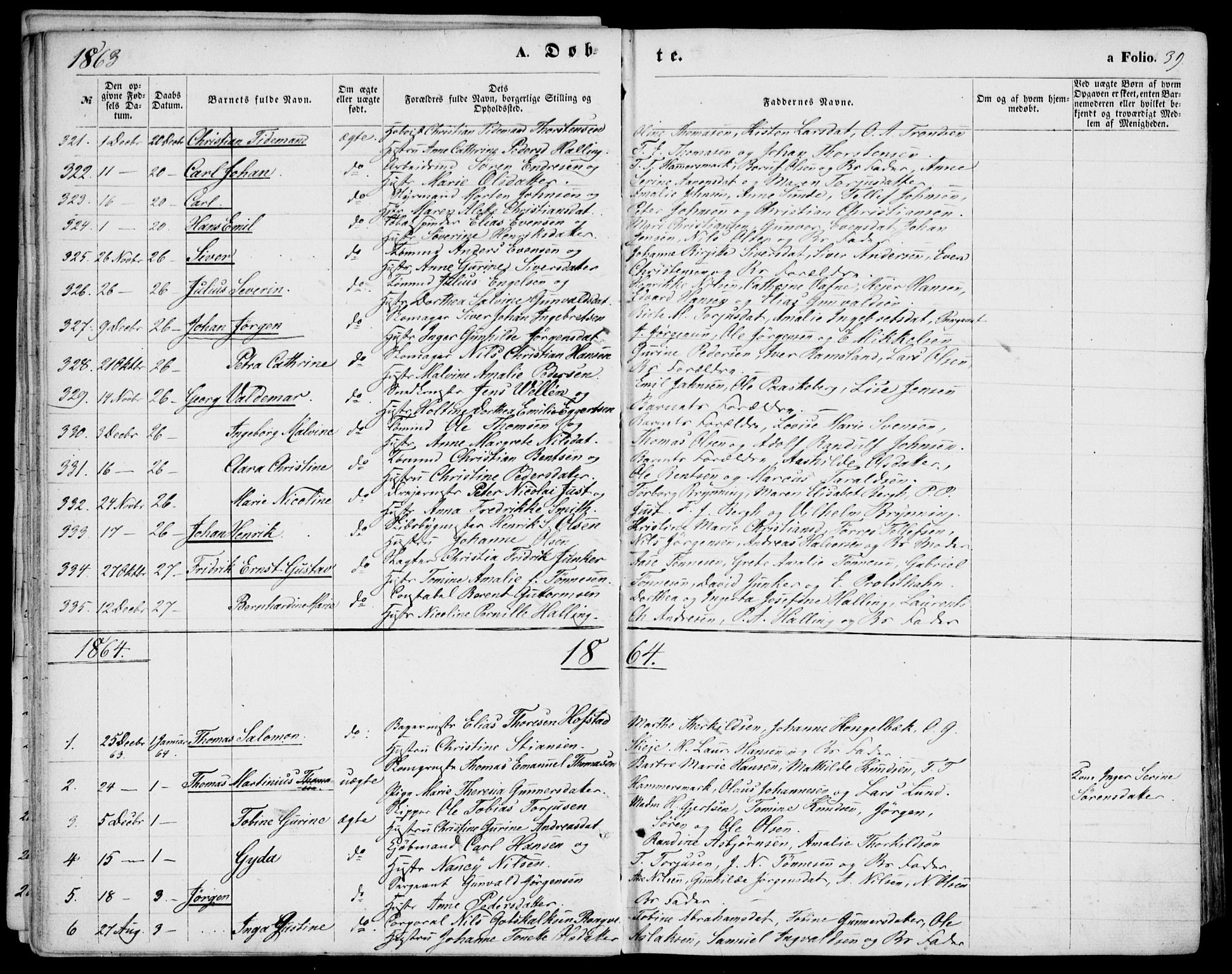 Kristiansand domprosti, AV/SAK-1112-0006/F/Fb/L0012: Parish register (copy) no. B 12, 1861-1870, p. 39