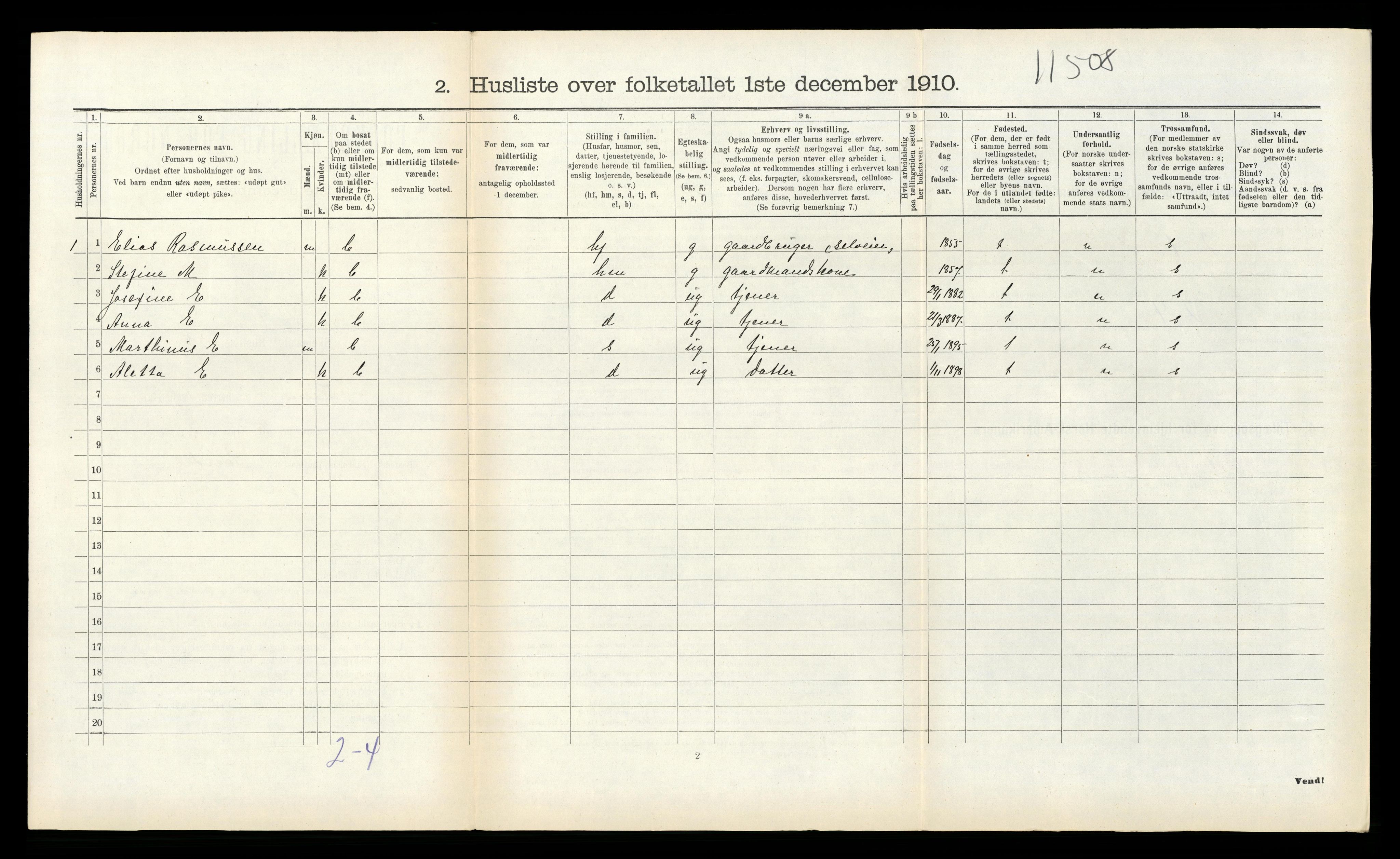 RA, 1910 census for Kinn, 1910, p. 1073