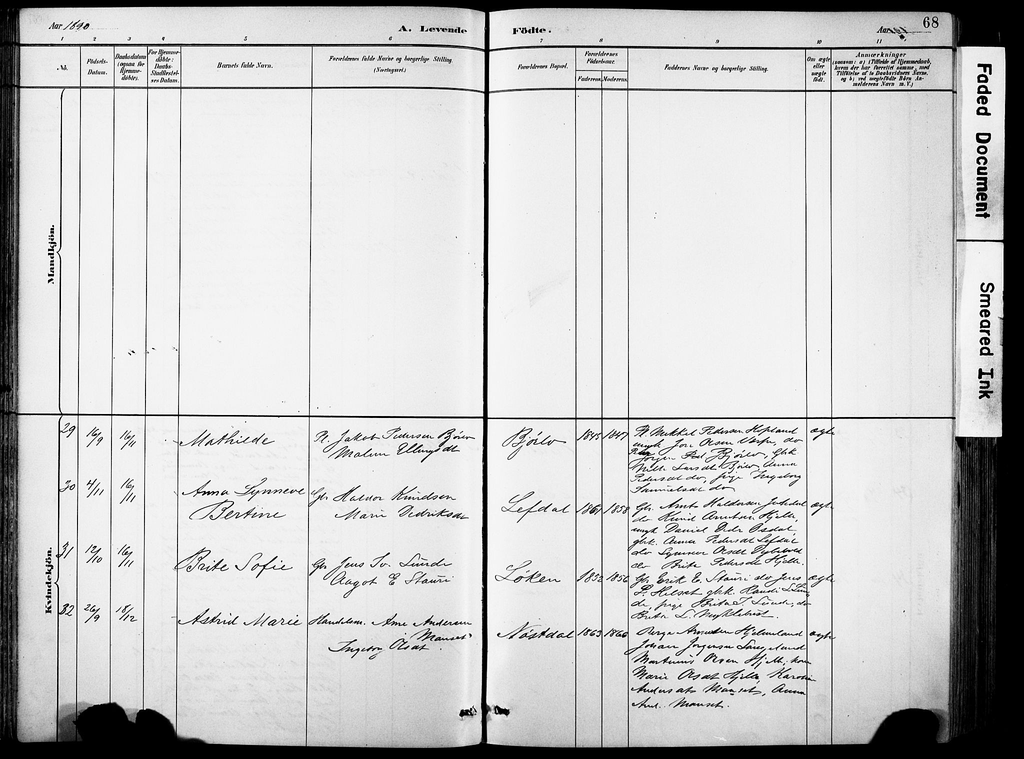 Eid sokneprestembete, AV/SAB-A-82301/H/Hab/Habb/L0002: Parish register (copy) no. B 2, 1882-1907, p. 68