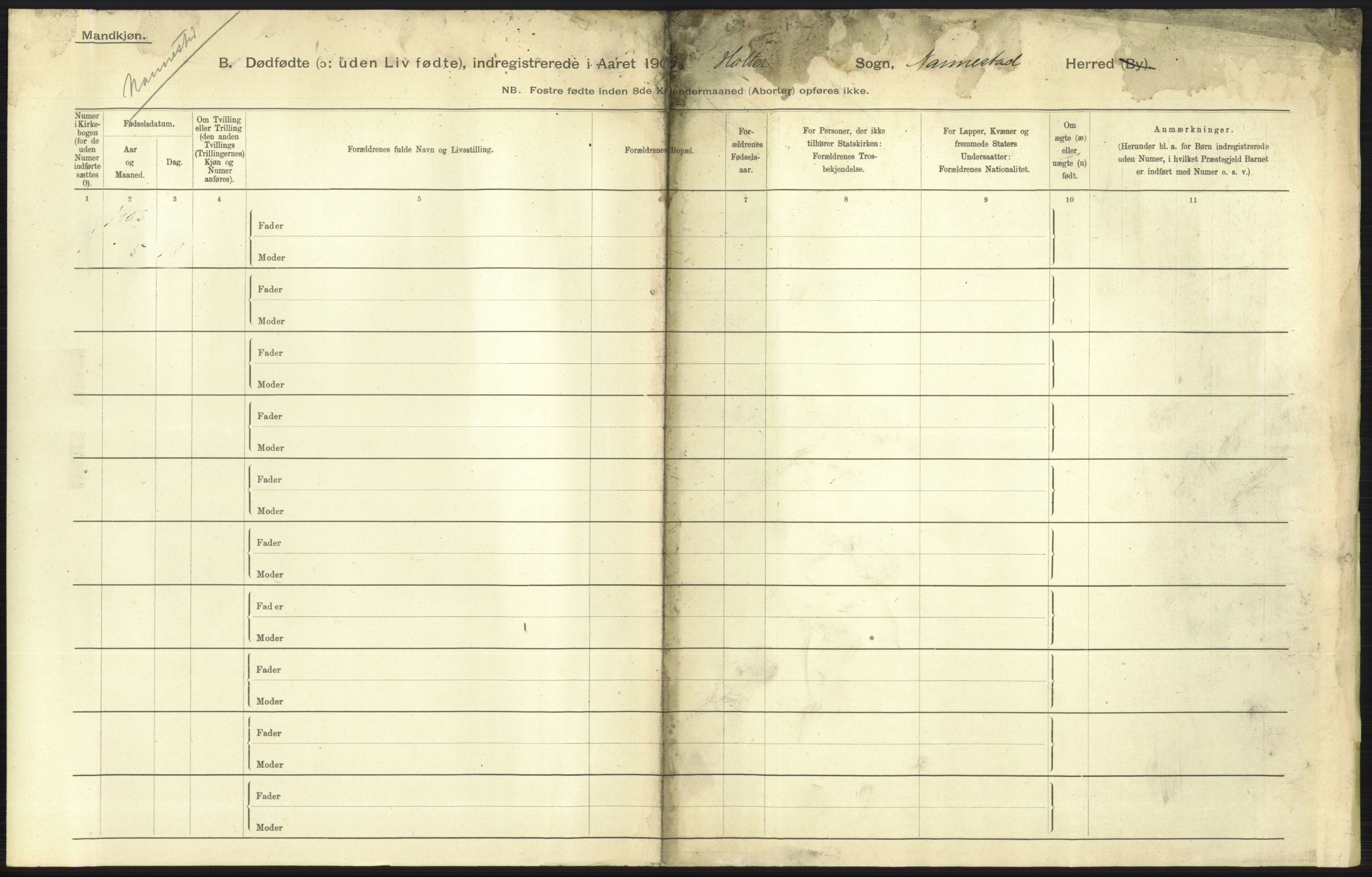 Statistisk sentralbyrå, Sosiodemografiske emner, Befolkning, RA/S-2228/D/Df/Dfa/Dfaa/L0024: Smålenenes - Stavanger amt: Dødfødte. Bygder., 1903, p. 57