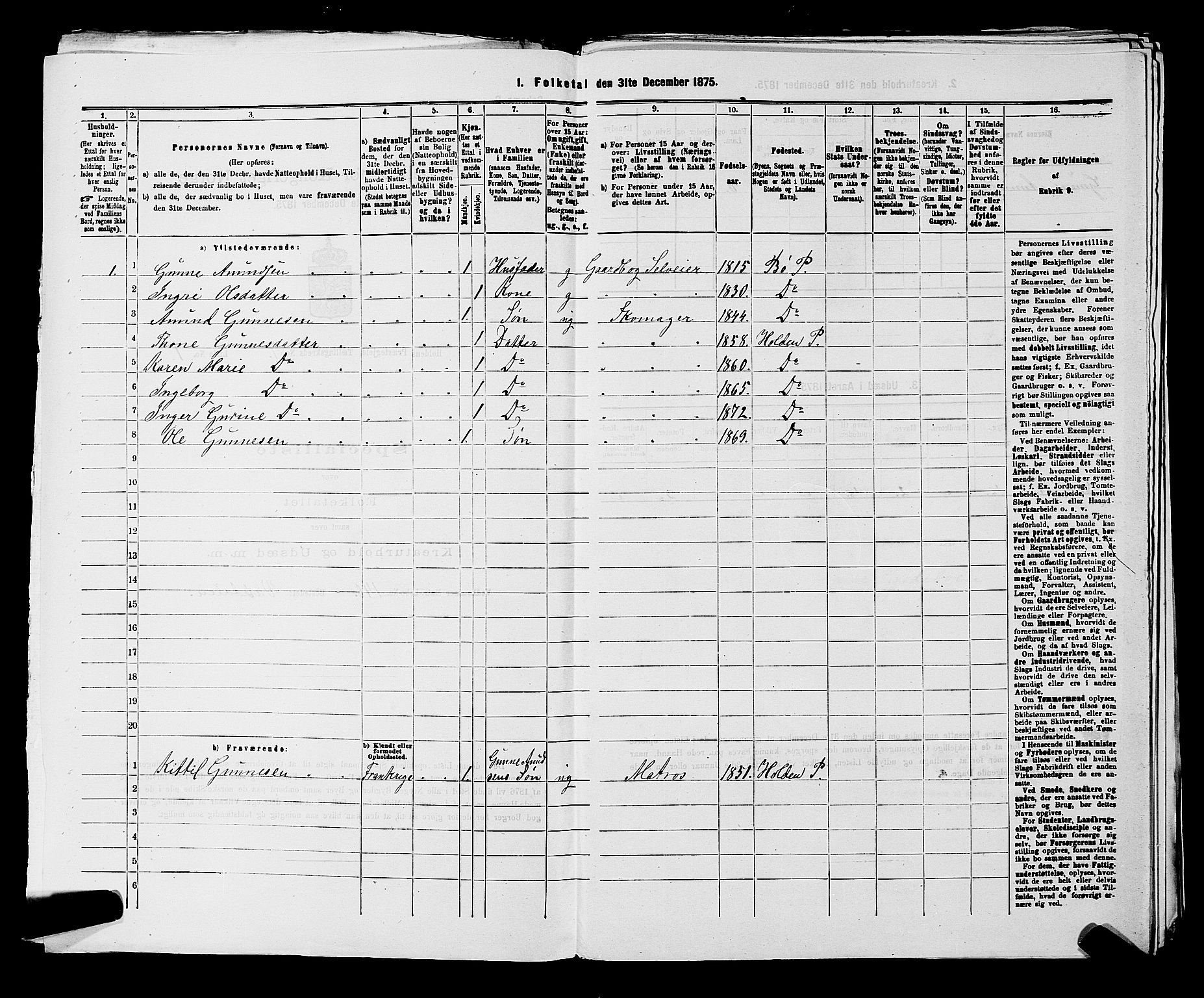 SAKO, 1875 census for 0819P Holla, 1875, p. 852