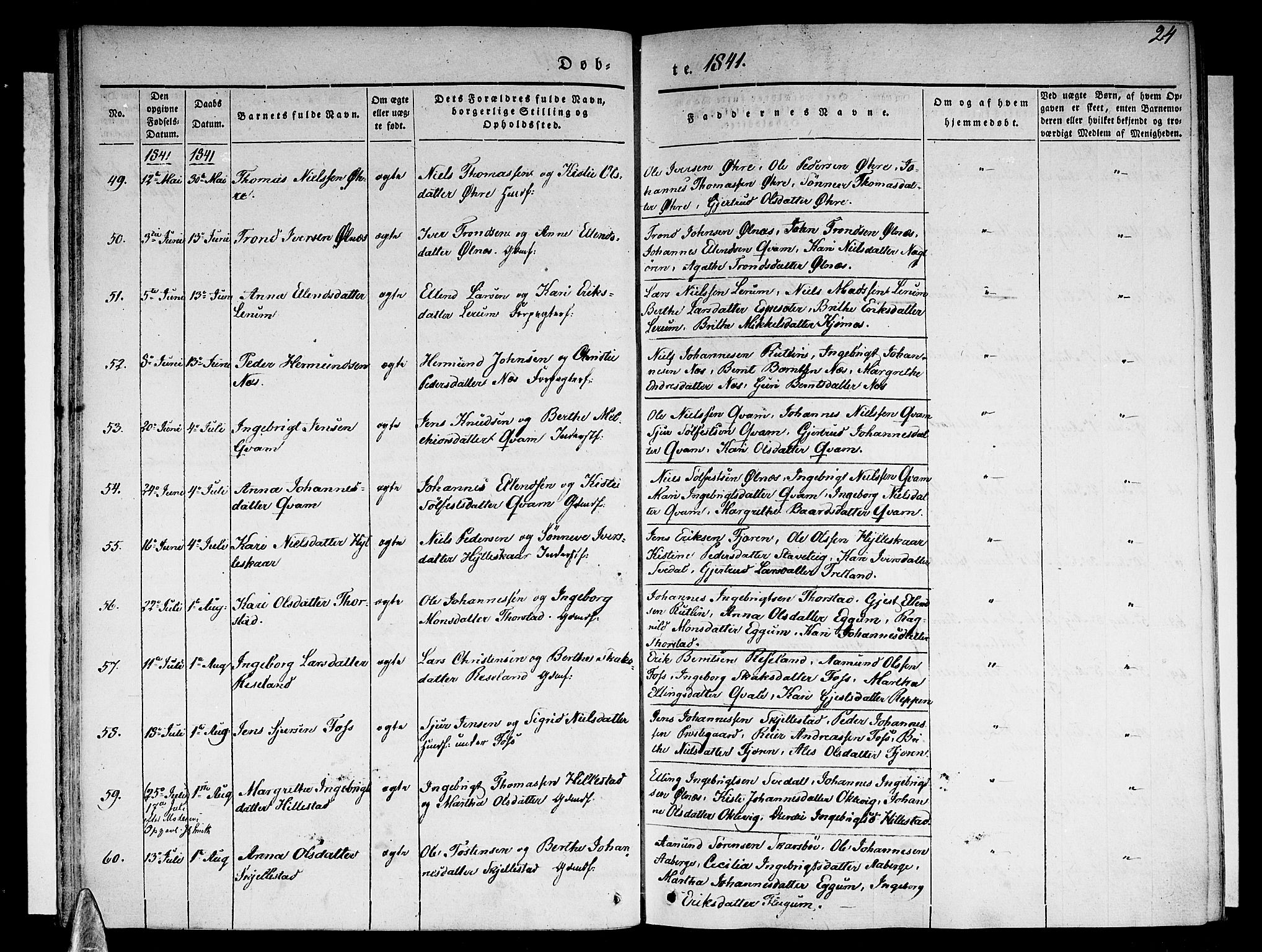 Sogndal sokneprestembete, AV/SAB-A-81301/H/Haa/Haaa/L0011: Parish register (official) no. A 11, 1839-1847, p. 24