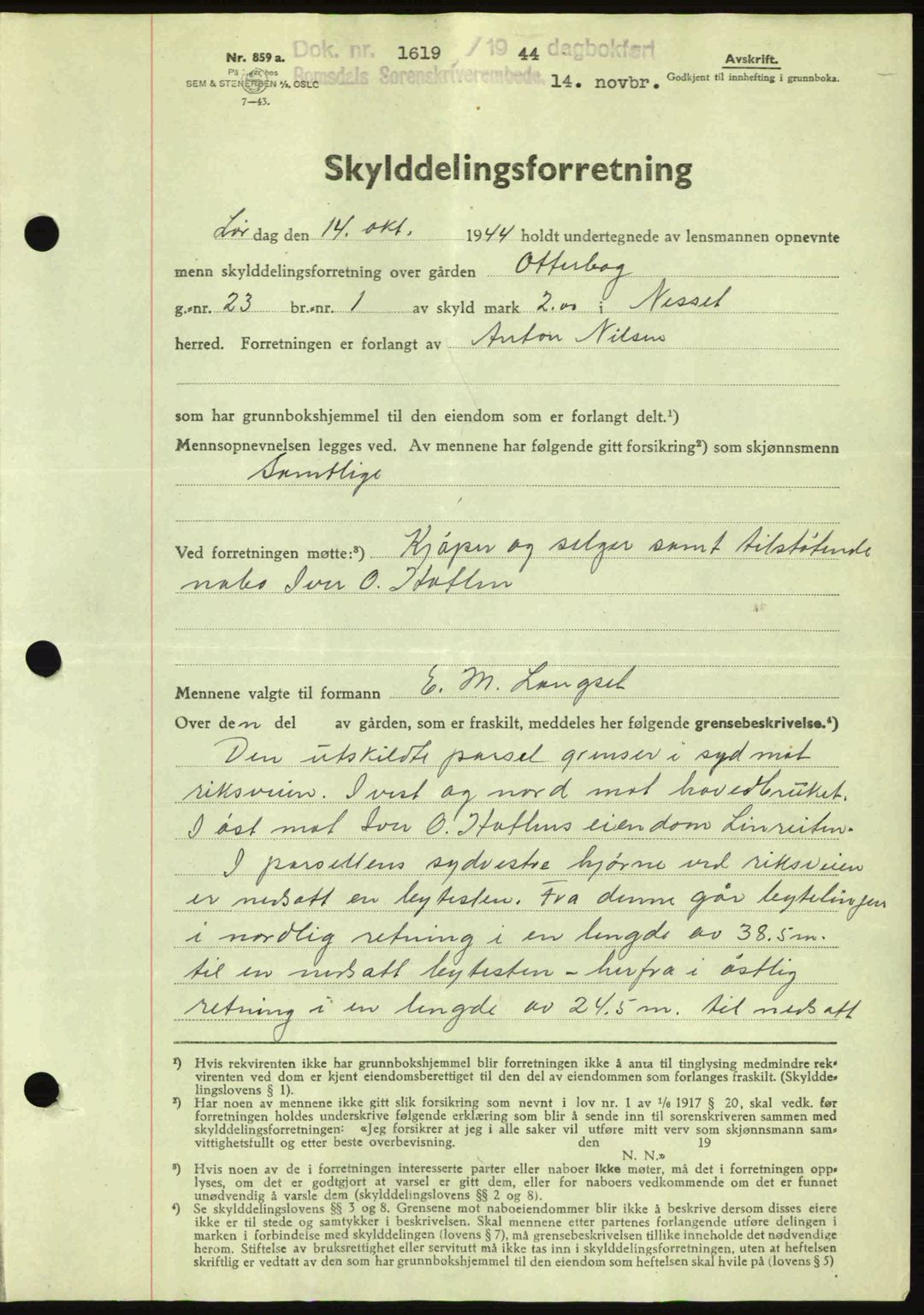 Romsdal sorenskriveri, AV/SAT-A-4149/1/2/2C: Mortgage book no. A17, 1944-1945, Diary no: : 1619/1944