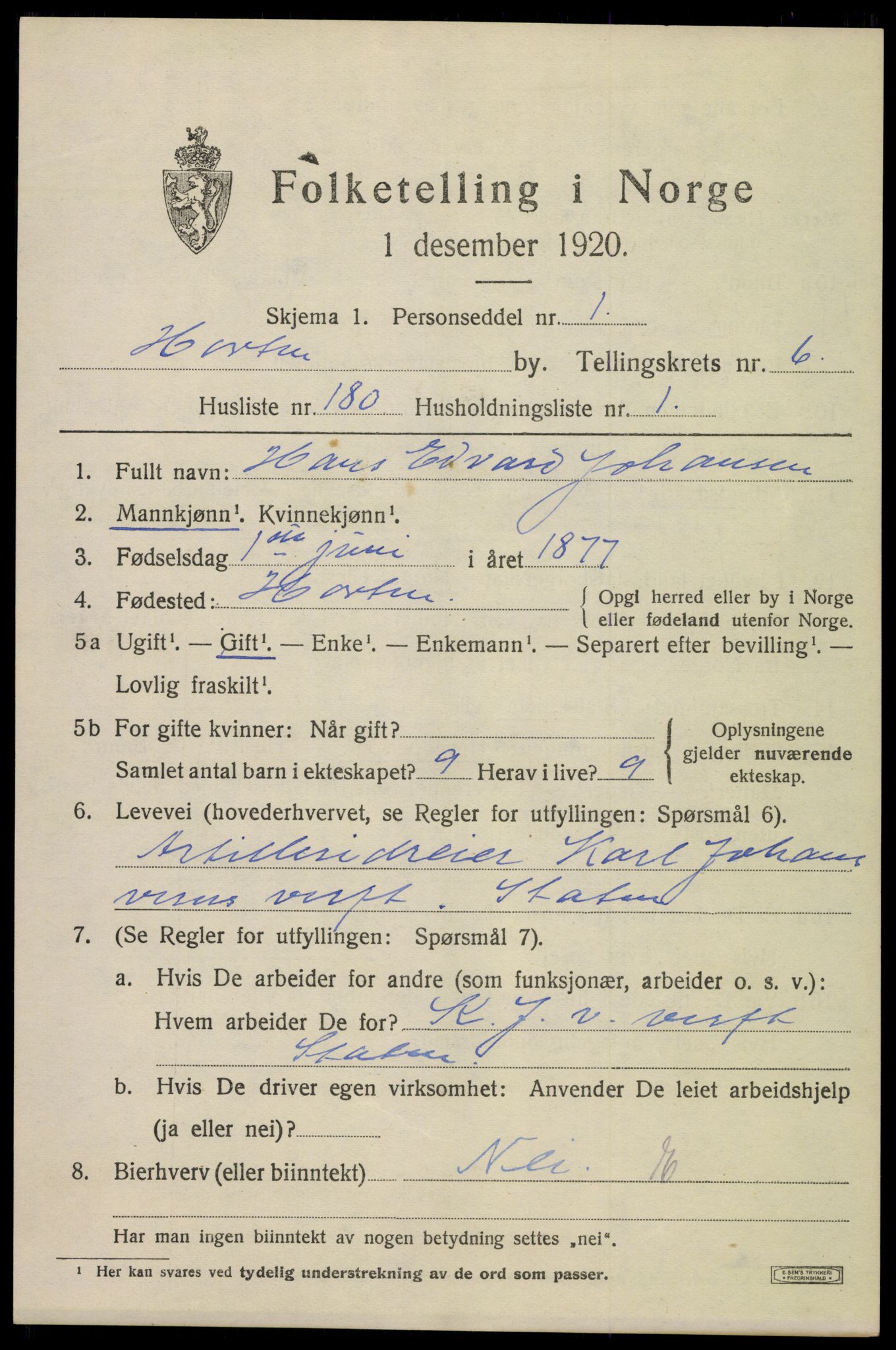 SAKO, 1920 census for Horten, 1920, p. 25425