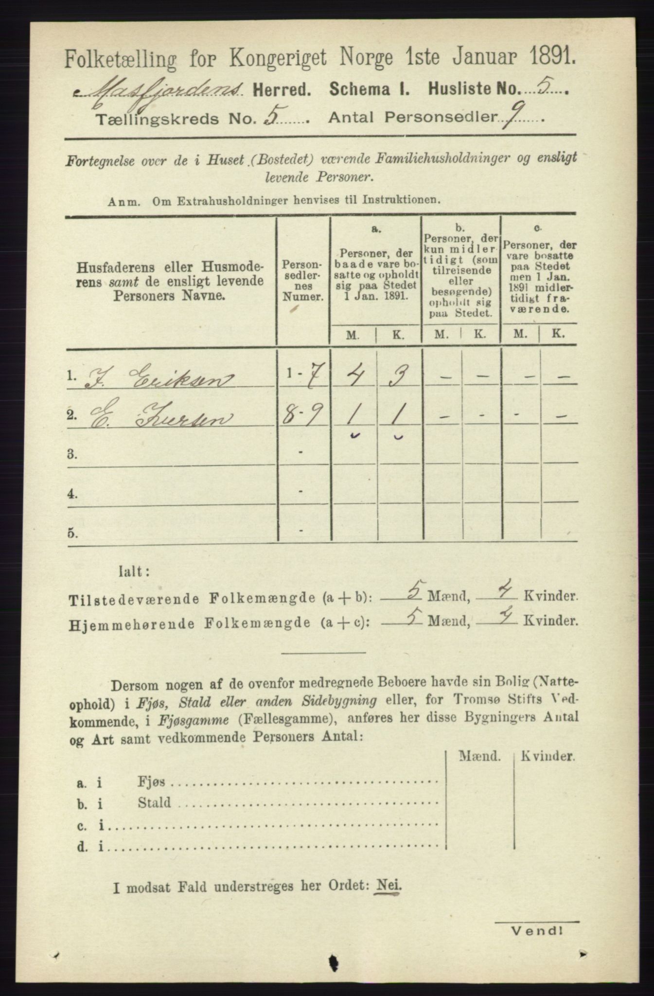 RA, 1891 census for 1266 Masfjorden, 1891, p. 847