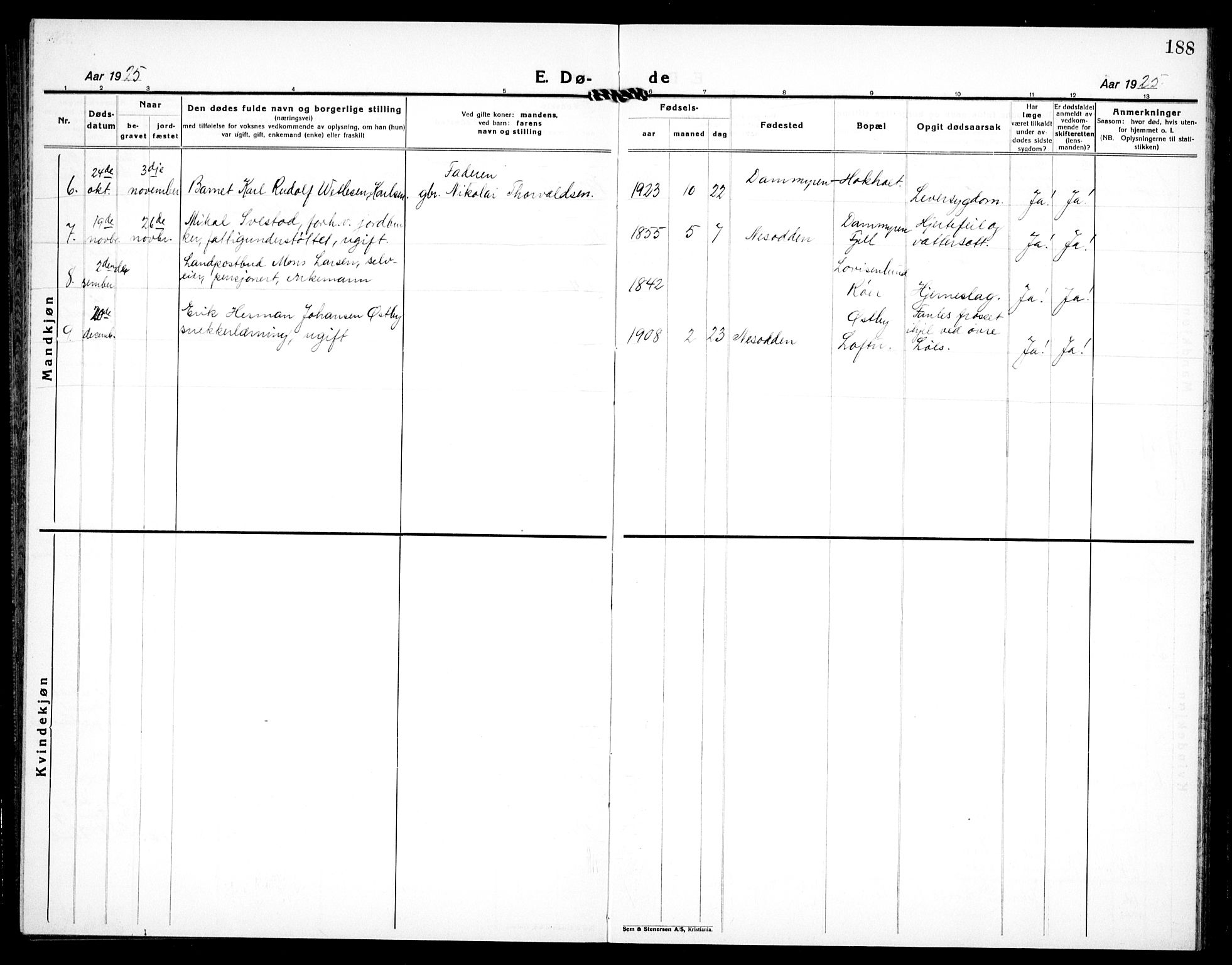 Nesodden prestekontor Kirkebøker, AV/SAO-A-10013/G/Ga/L0003: Parish register (copy) no. I 3, 1924-1939, p. 188