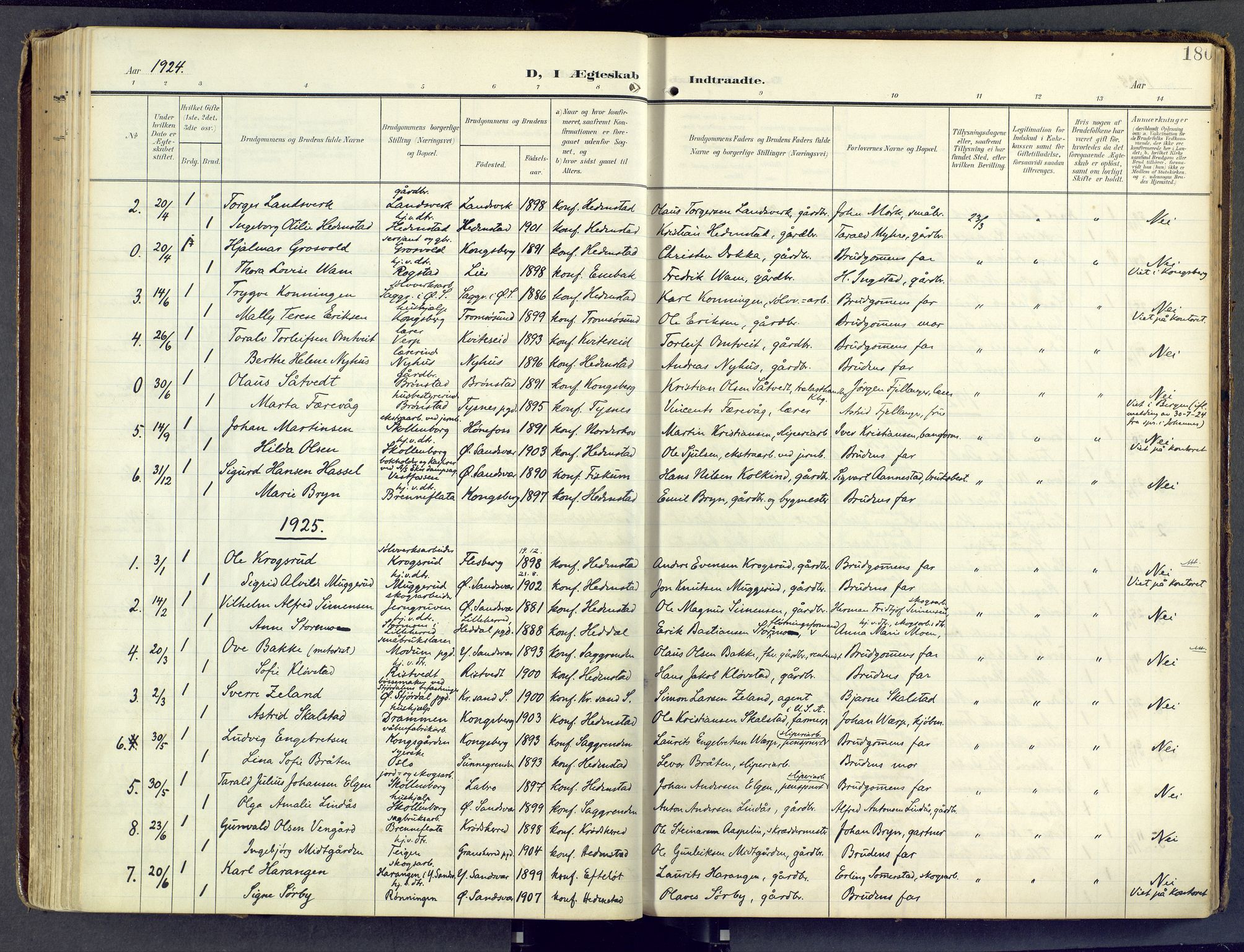 Sandsvær kirkebøker, AV/SAKO-A-244/F/Fd/L0002: Parish register (official) no. IV 2, 1906-1943, p. 180