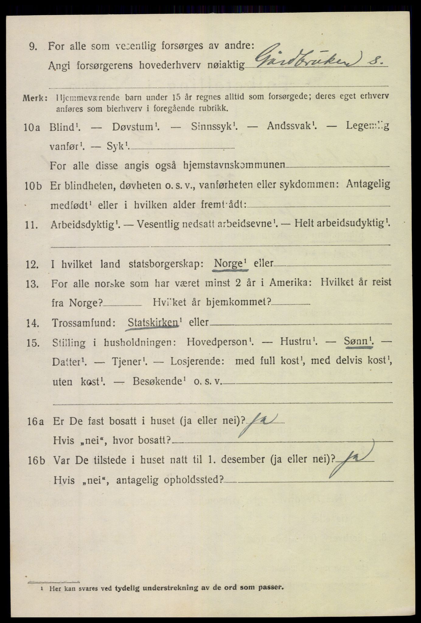 SAH, 1920 census for Øystre Slidre, 1920, p. 1422