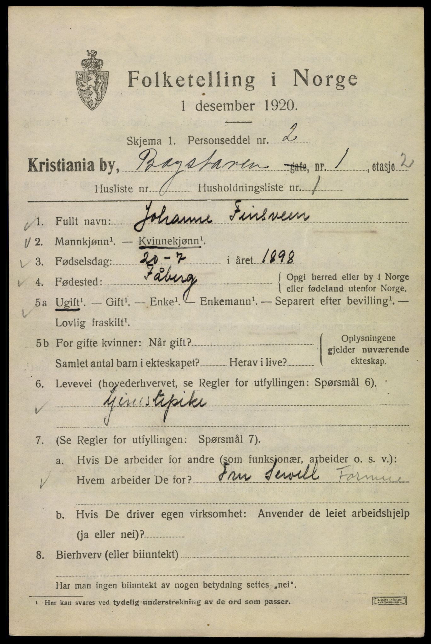 SAO, 1920 census for Kristiania, 1920, p. 164107