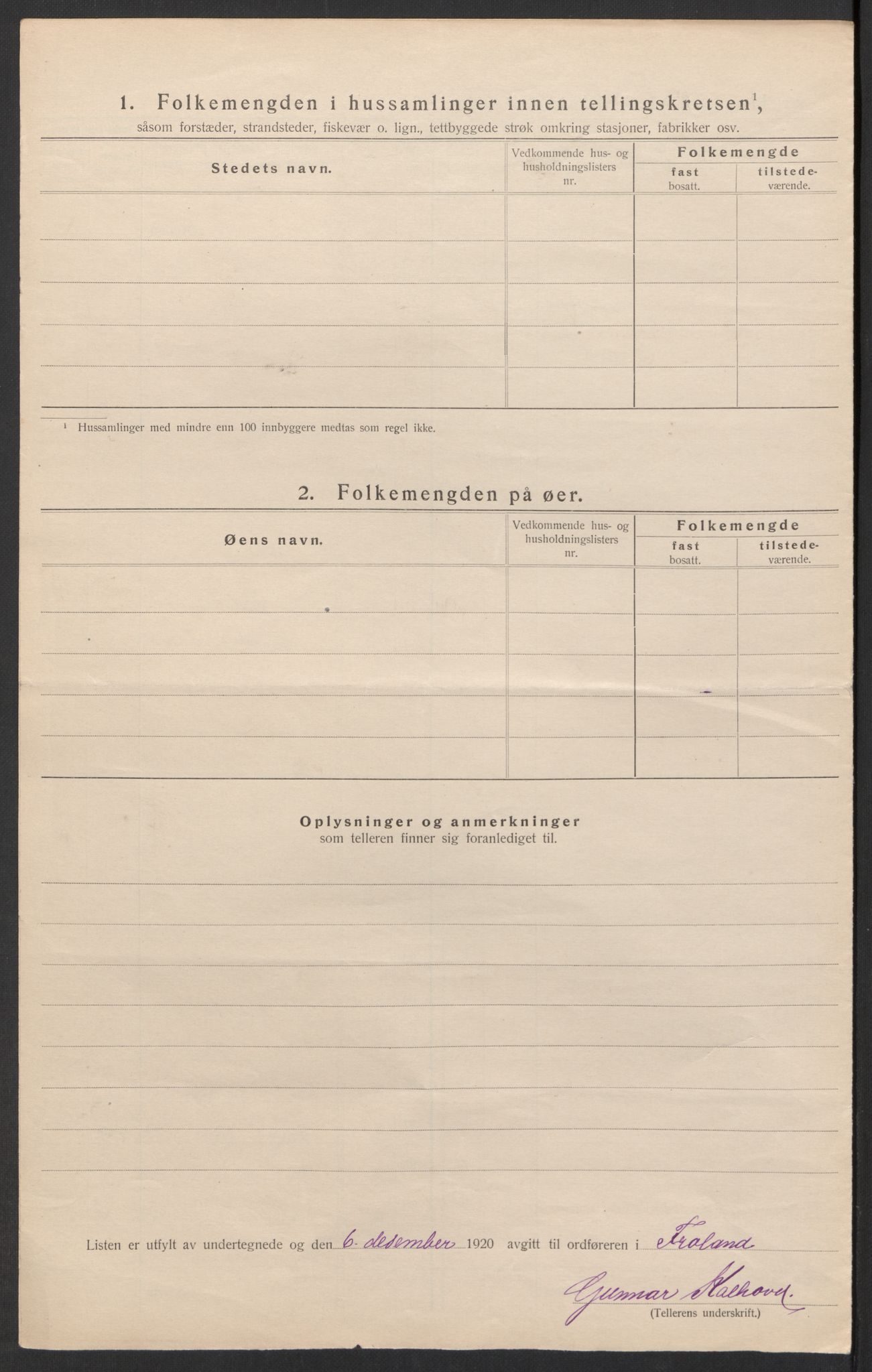 SAK, 1920 census for Froland, 1920, p. 20